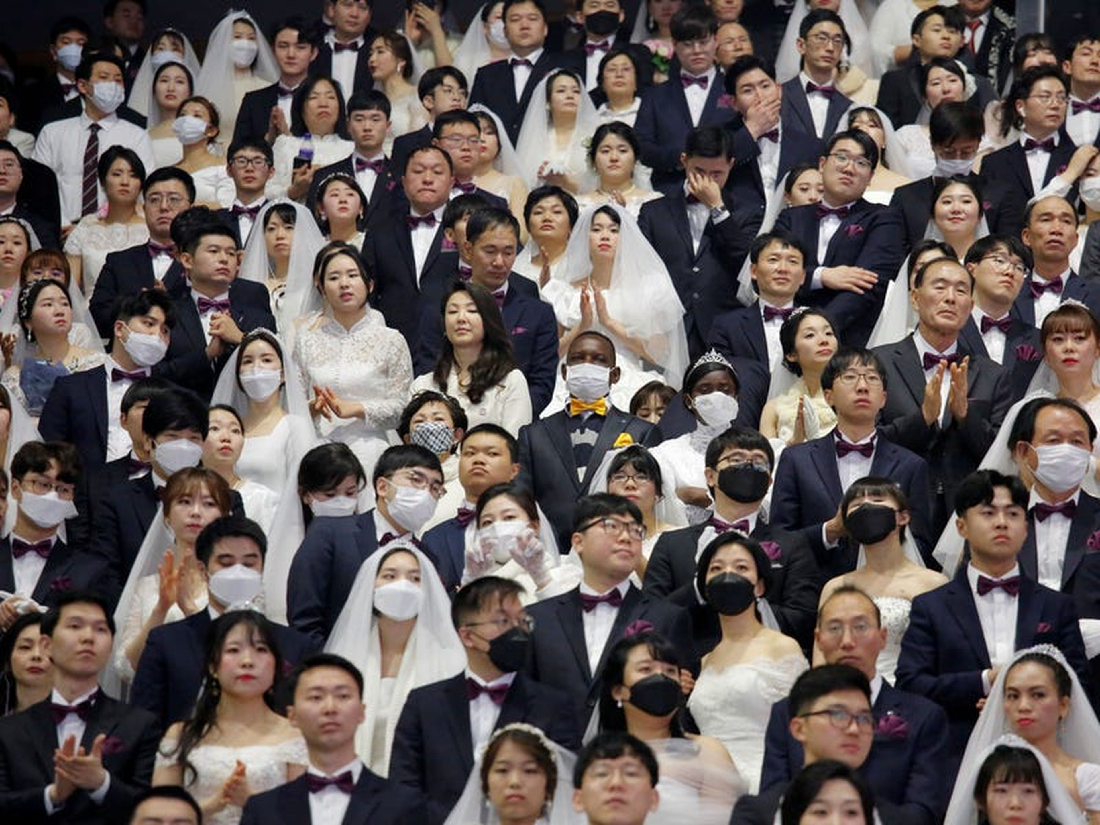 Boda con muchísimos invitados celebrada en la Iglesia de la Unificación en Gapyeong el 20 de febrero de 2020.