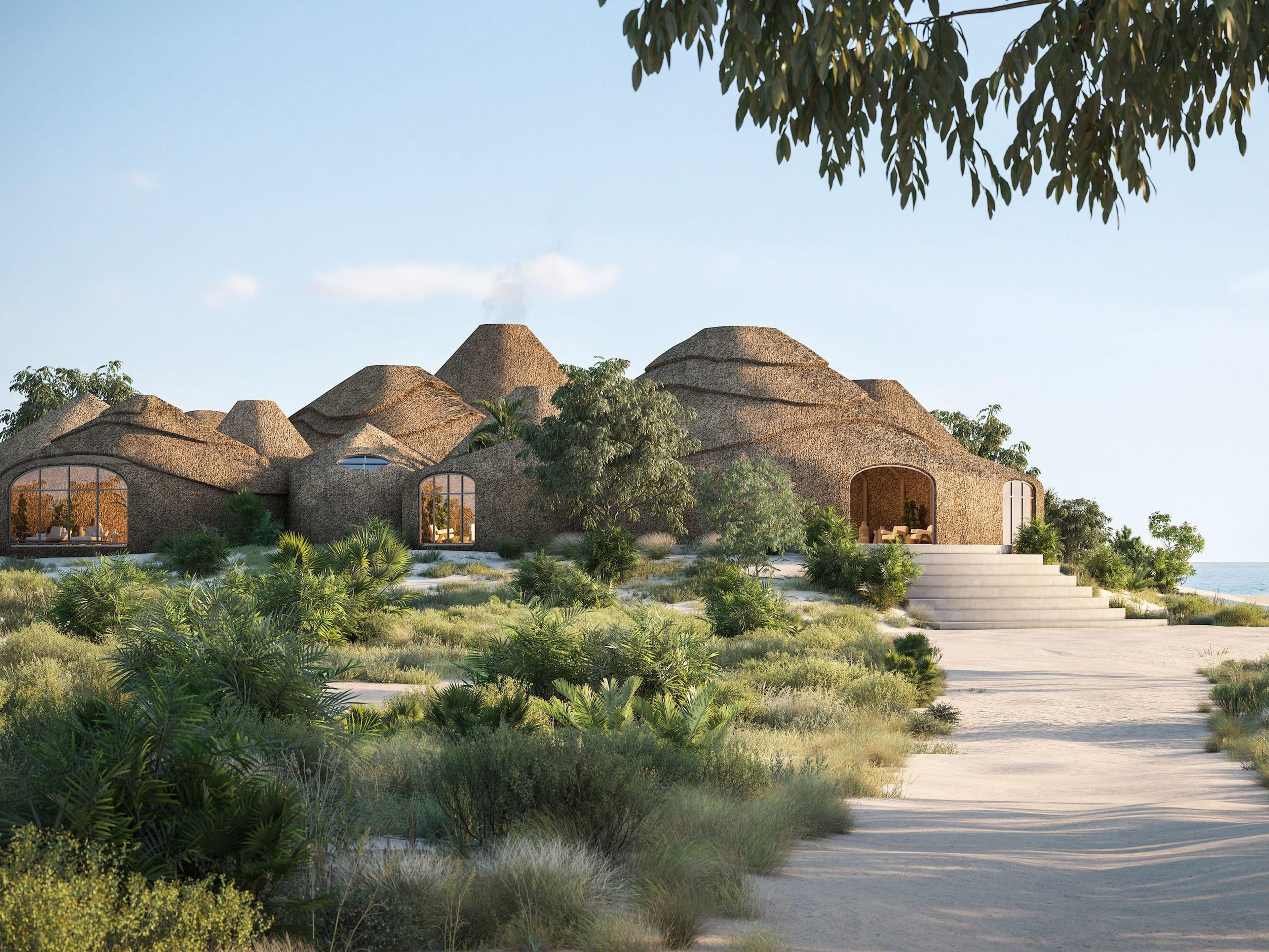 The building materials for the resort are made from the island's sand and saltwater to make a sand-based mortar.