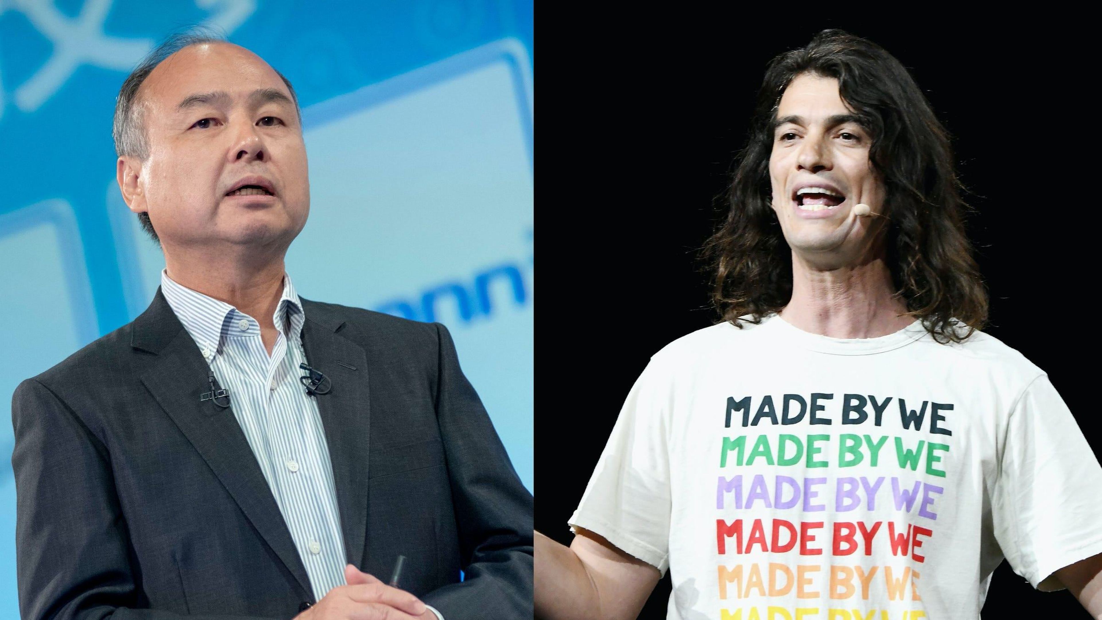 El CEO de WeWork, Masayoshi Son (i), y el de WeWork, Adam Neumann (d).