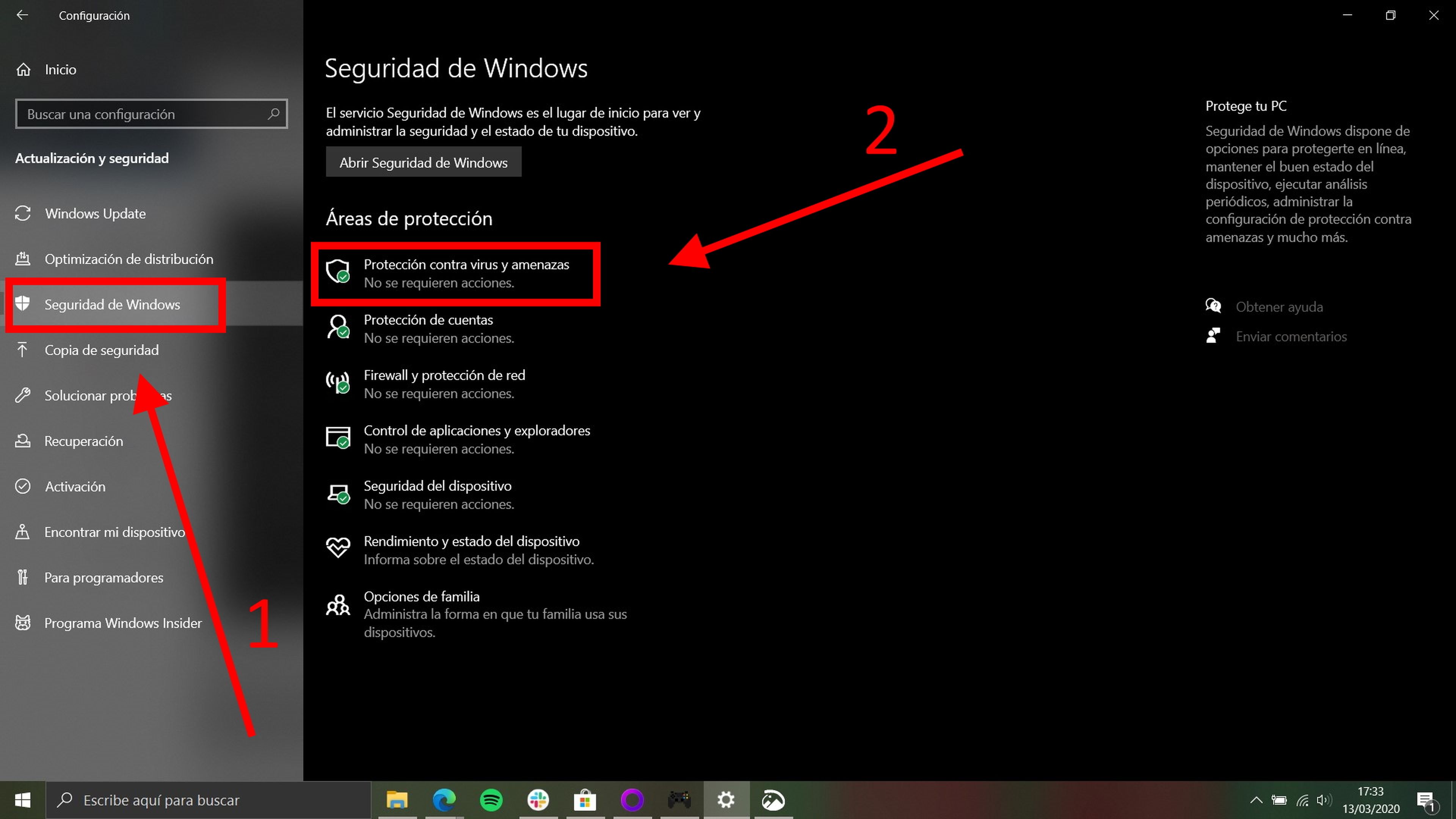 Cómo activar la protección antivirus y contra amenazas en Windows 10