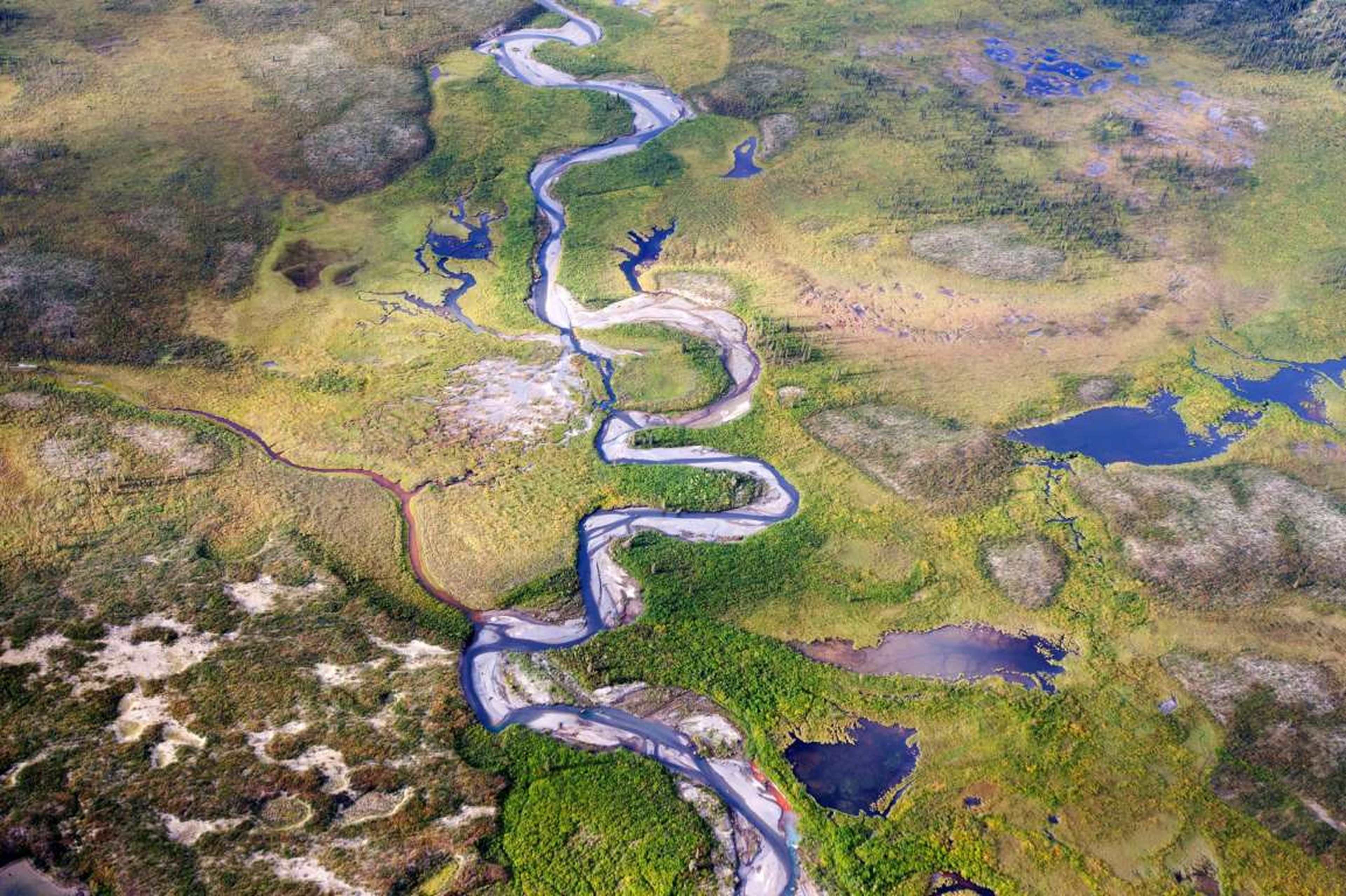 El curso de un río en el valle de Moose Pond, en los territorios del noroeste de Canadá.