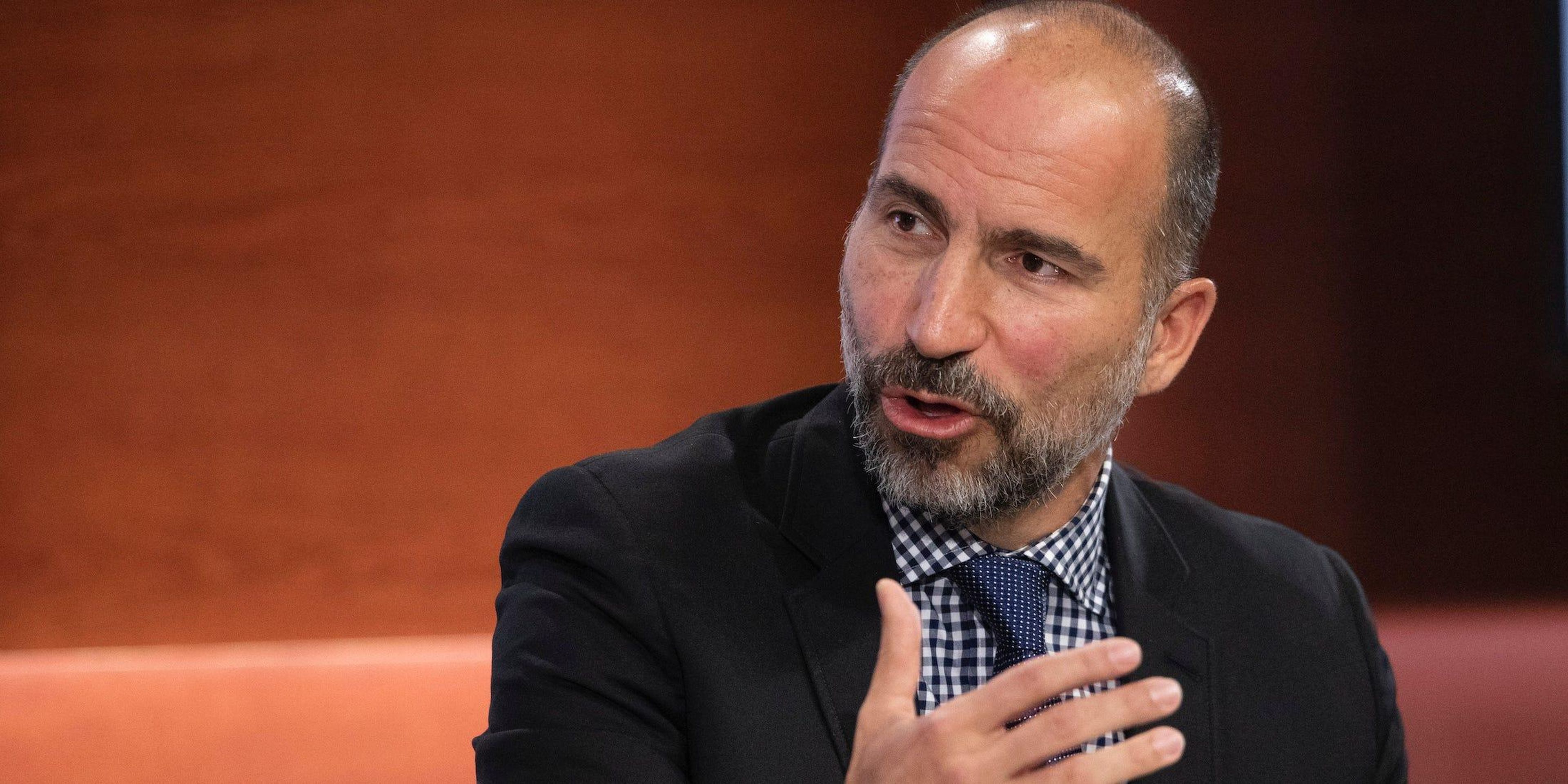 Dara Khosrowshahi, CEO of Uber, speaks at the Bloomberg Global Business Forum, on Wednesday, Sept. 25, 2019 in New York.