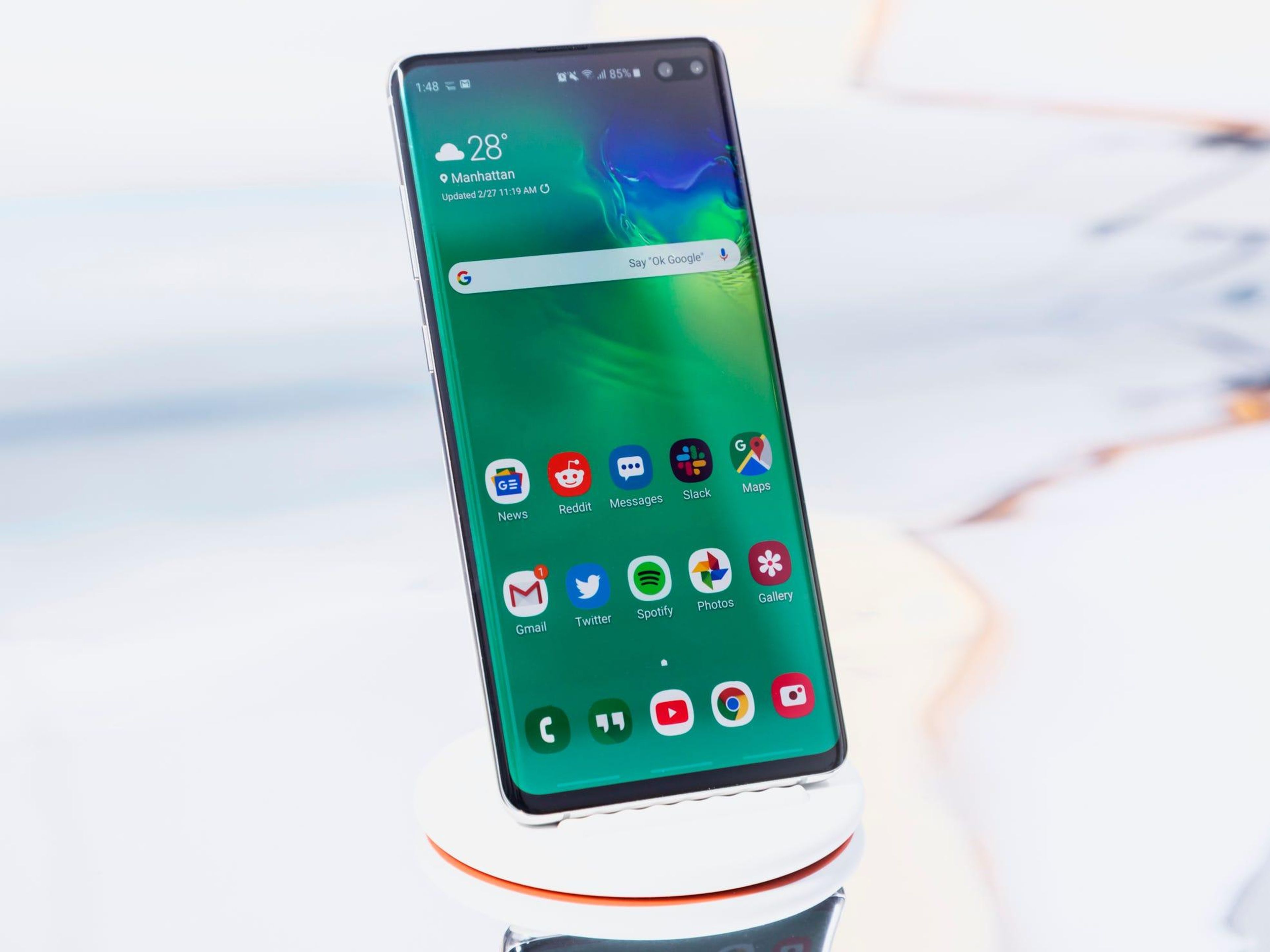 The Galaxy S10 has a lot of the same other features of the S20, like reverse wireless charging, an in-screen fingerprint sensor, and a borderless screen.
