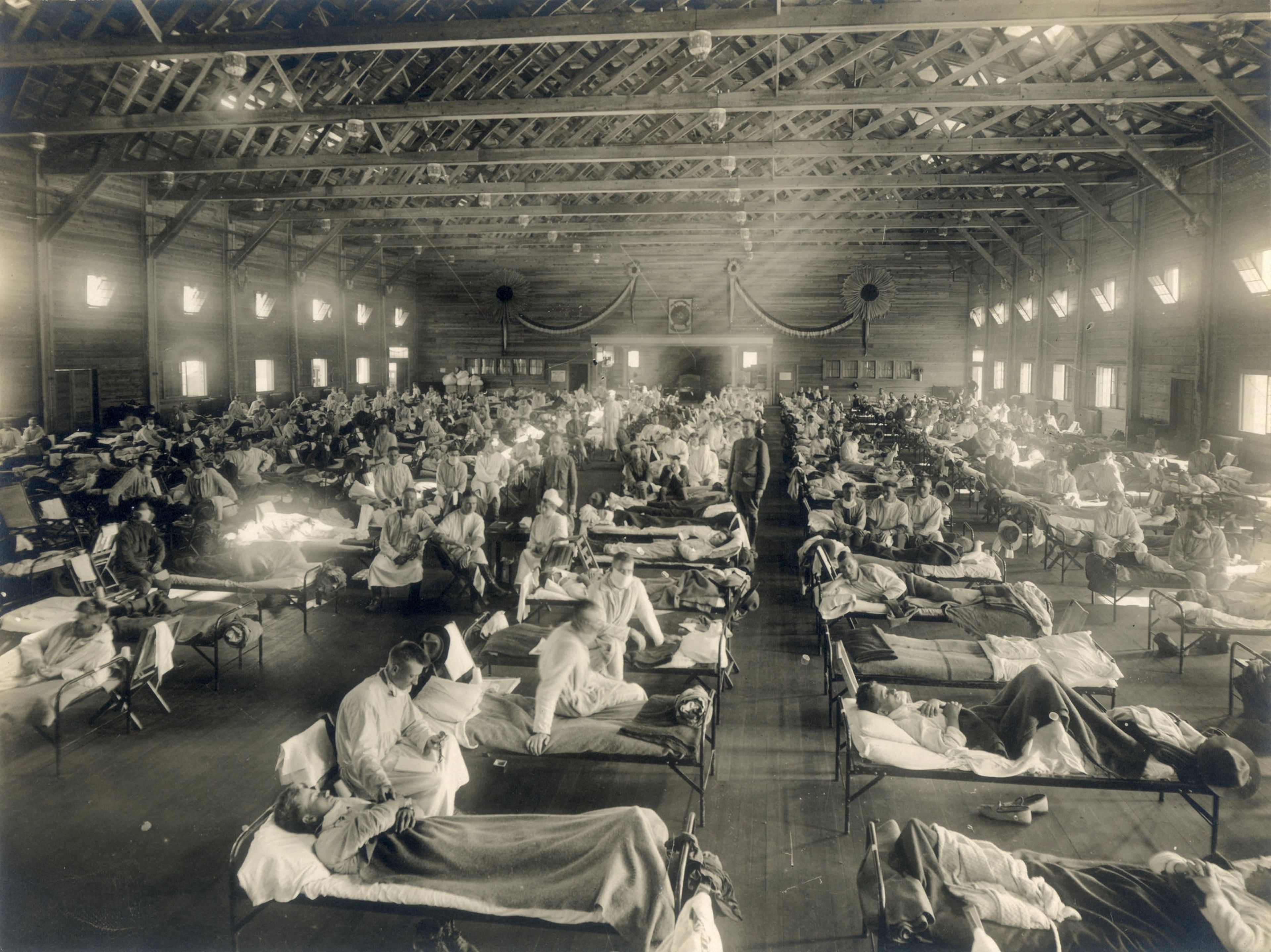 Camp Funston, en Fort Riley, Kansas, durante la pandemia de gripe española de 1918.