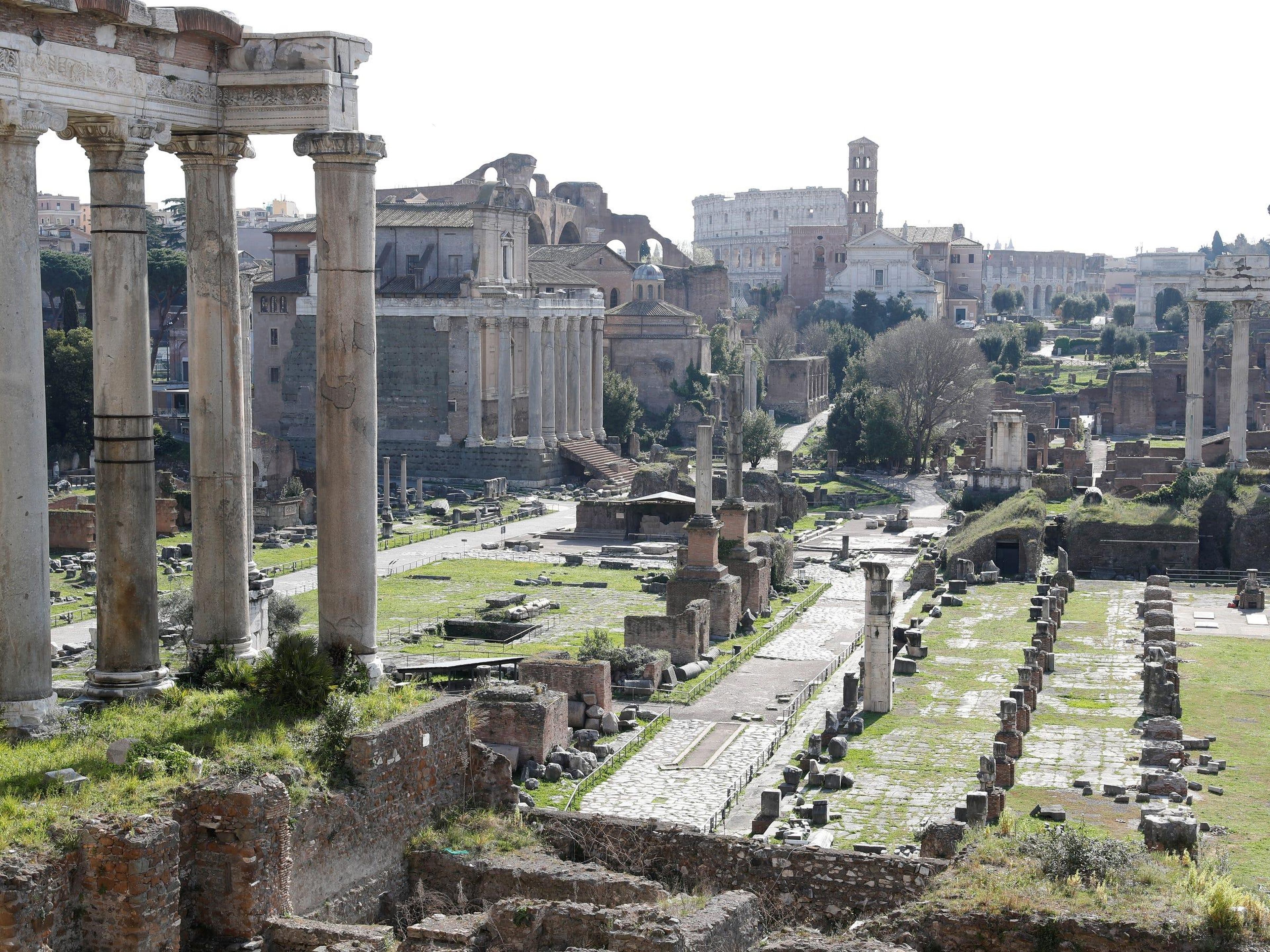 A view of the deserted Roman Forum on March 23, after Italy tightens measures to contain the spread of the coronavirus.