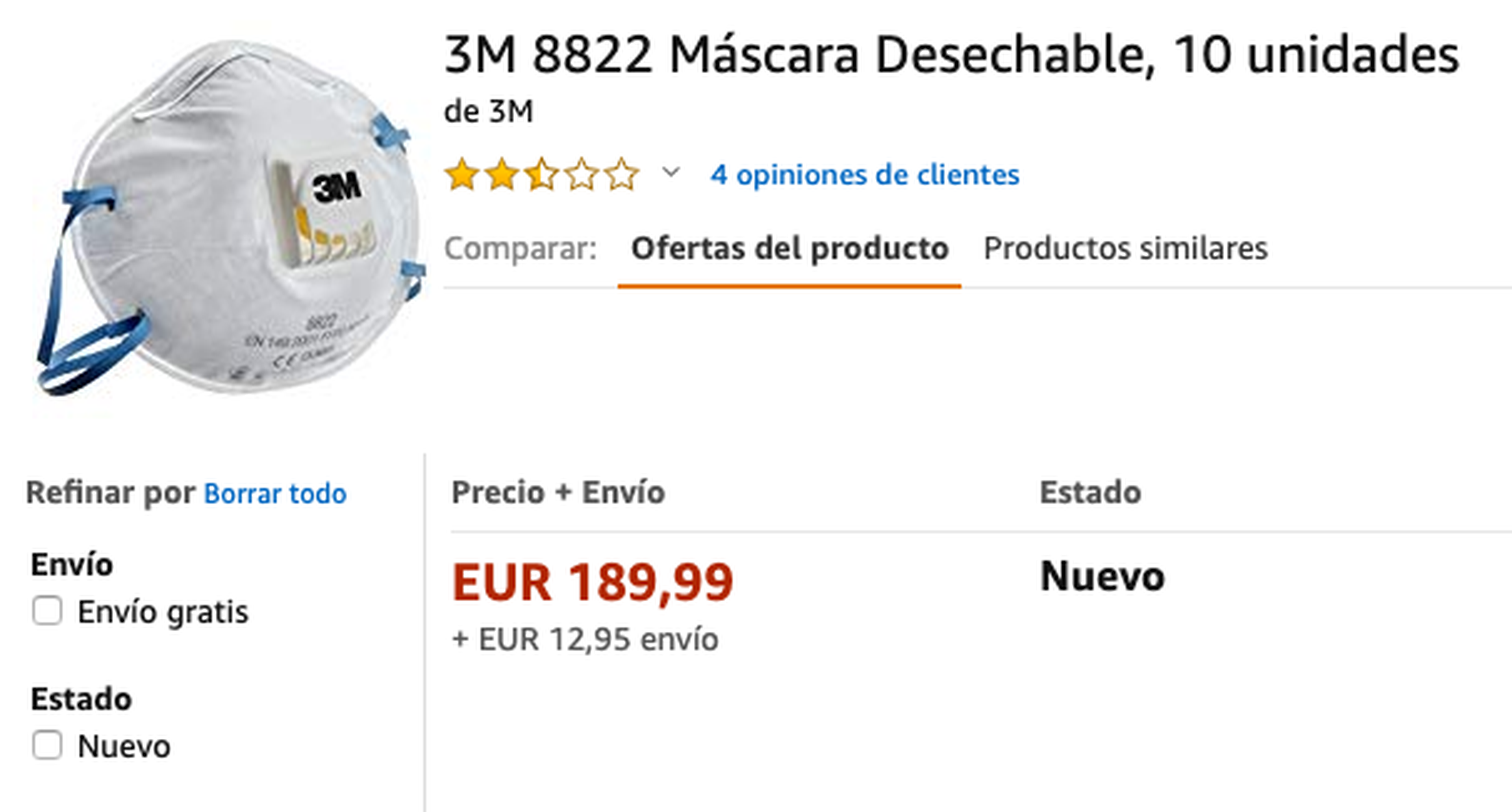 Mascarilla 3M cara en Amazon.