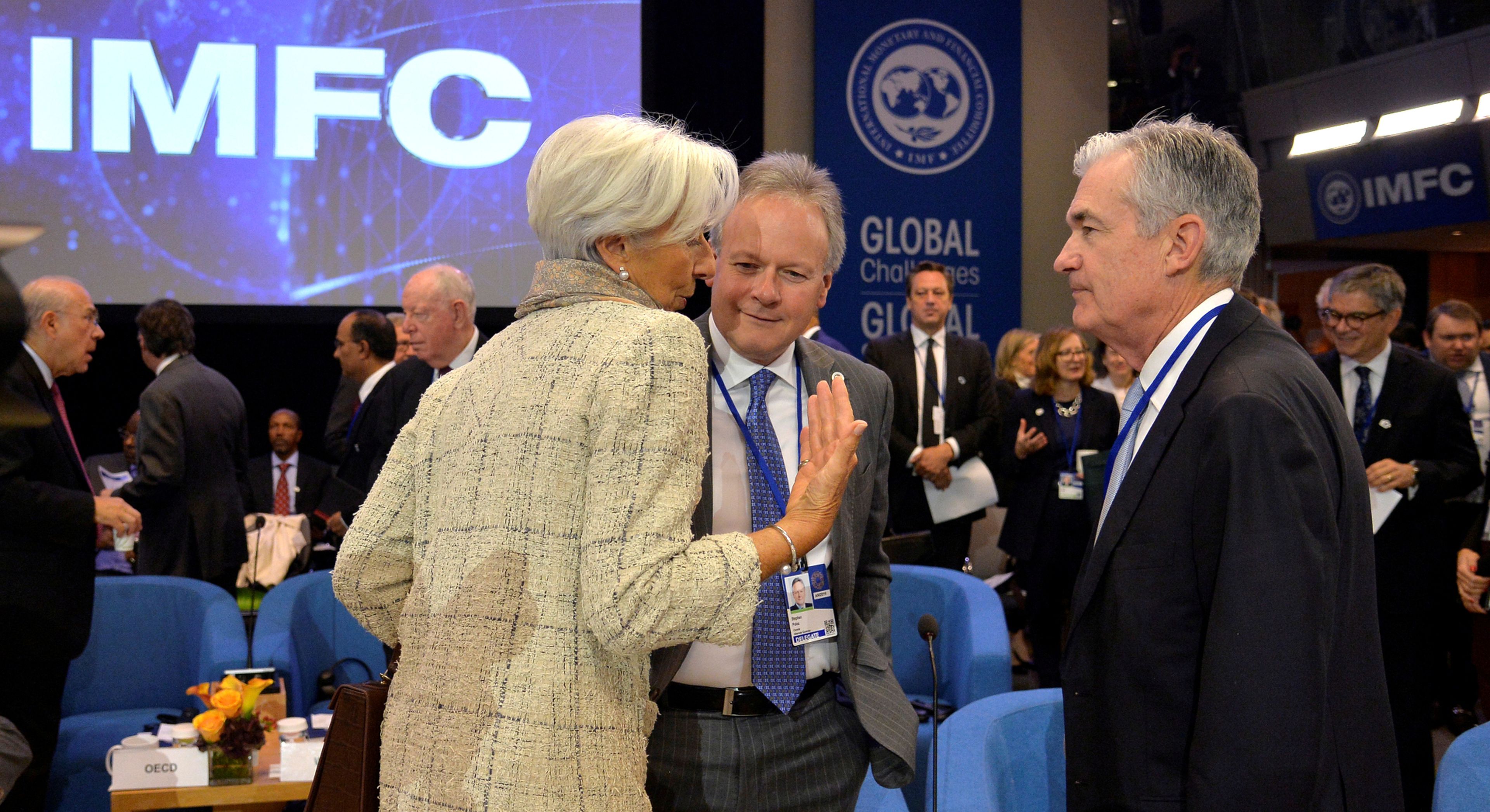 La presidenta del BCE, Christine Lagarde, el gobernador del Banco de Canadá, Stephen Poloz, y el presidente de la Reserva Federal, Jerome Powell