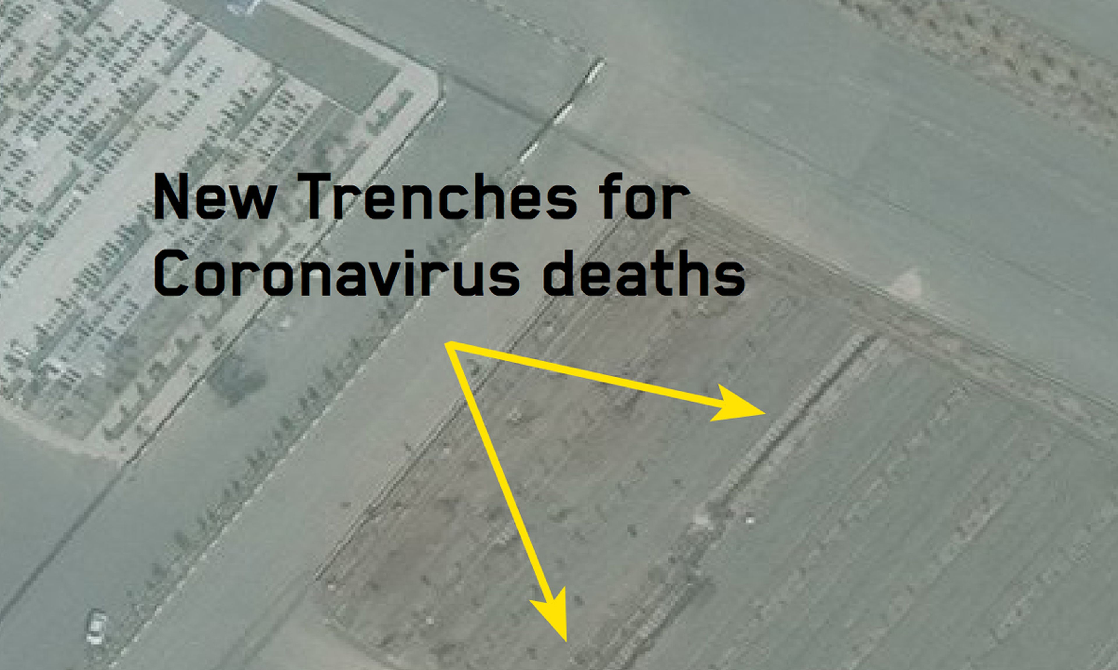 Imagen de las zanjas de 90 metros excavadas en un cementerio iraní a final de febrero.