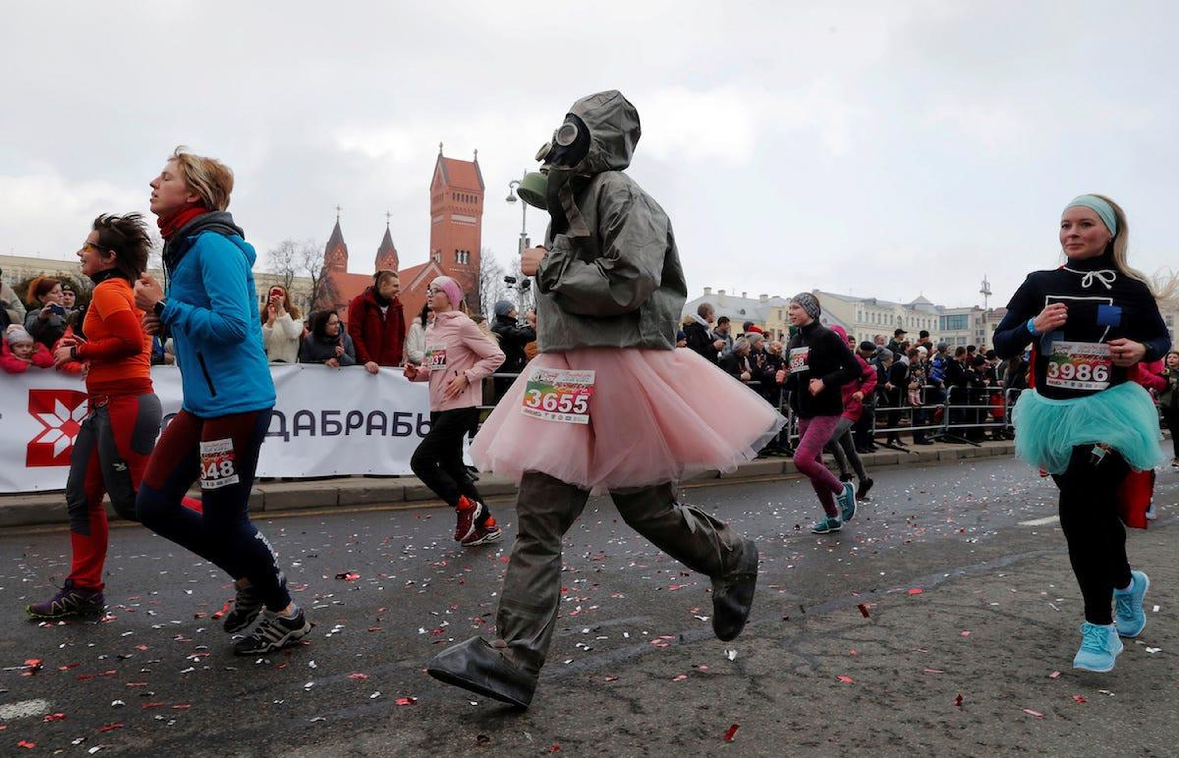 Women in Belarus, Minsk take part in a "Beauty Run" race.