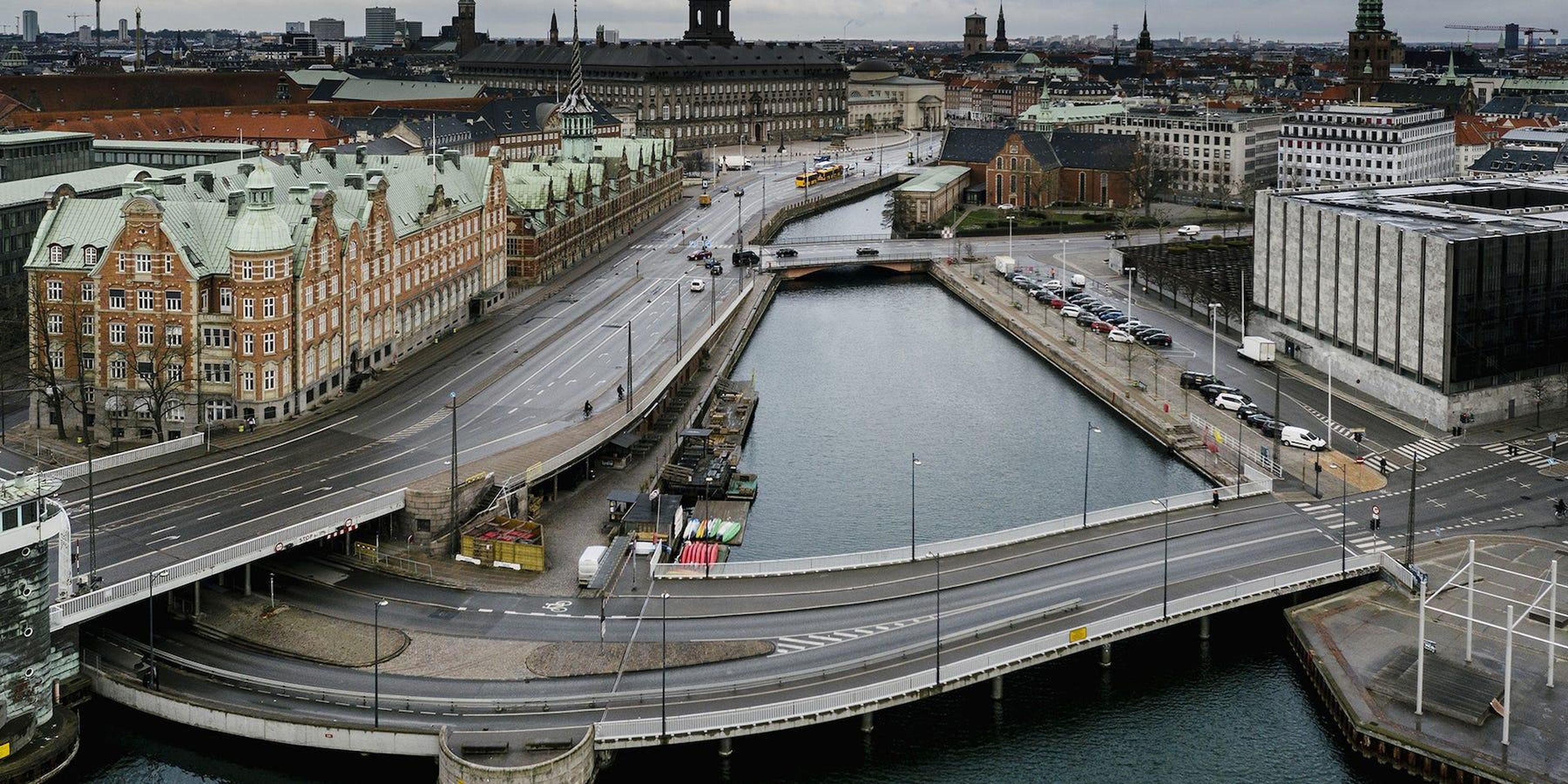 La ciudad de Copenhague (Dinamarca), desierta durante la pandemia de coronavirus.