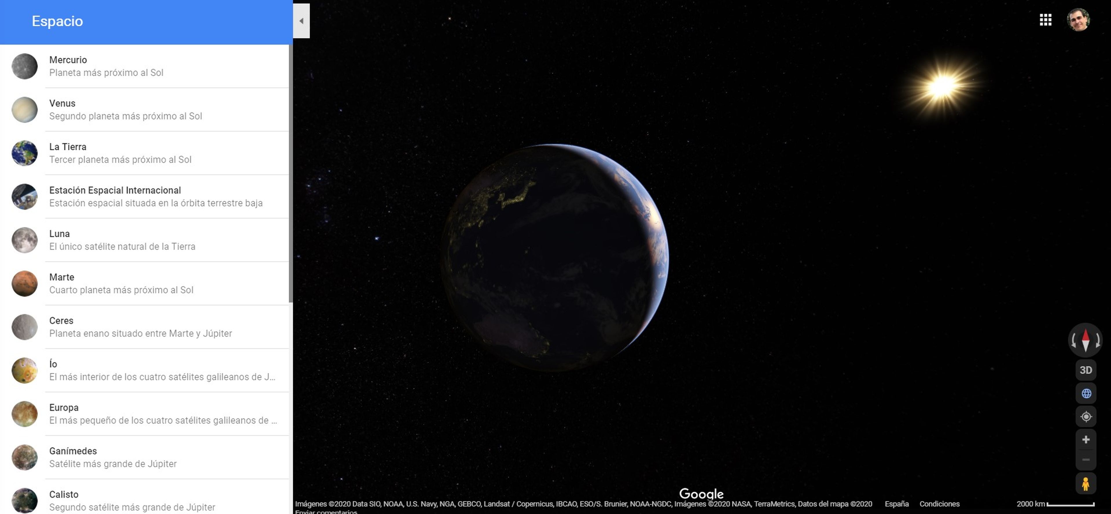 Vista del espacio en Google Maps
