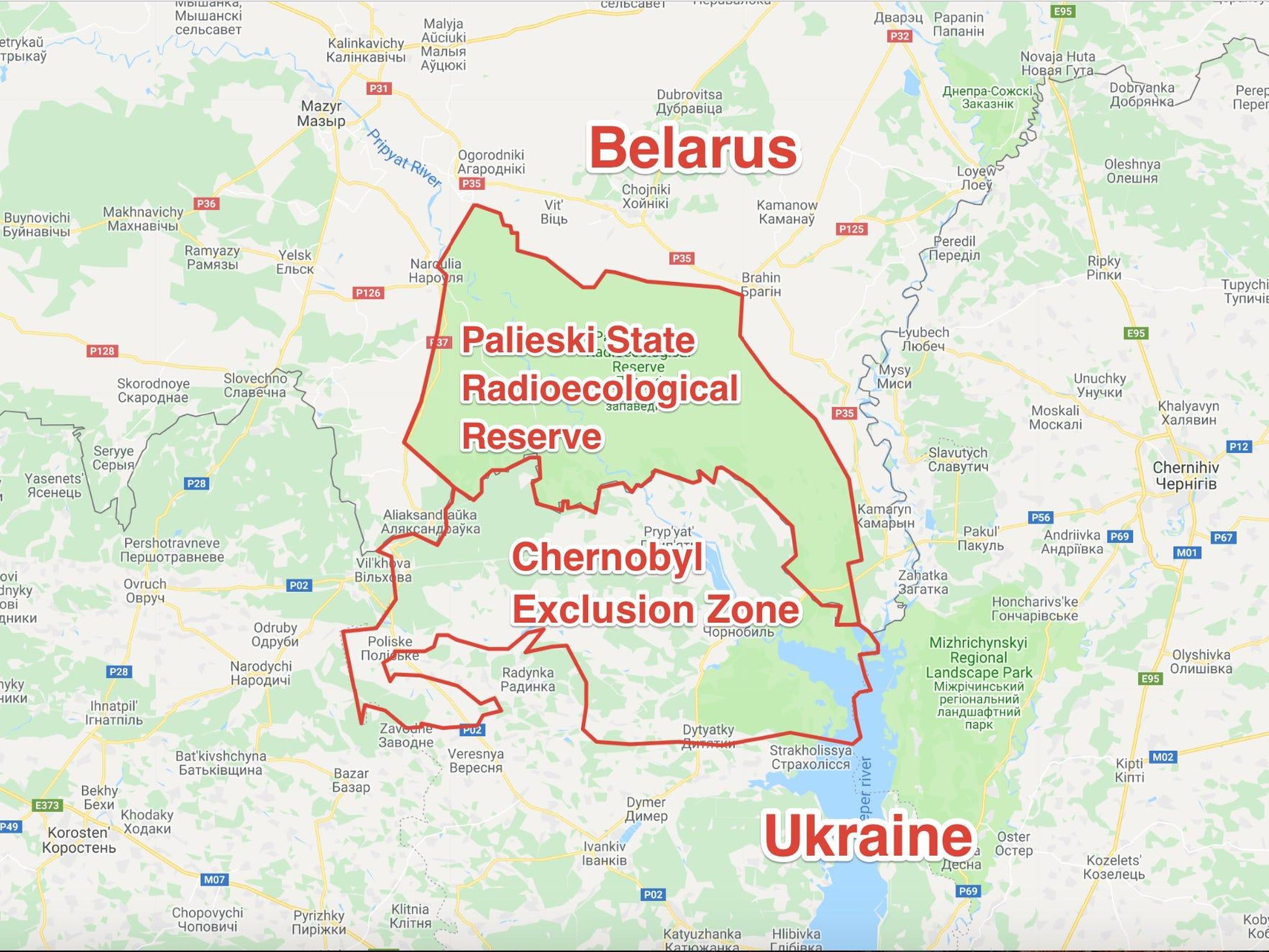 ... which adjoins the exclusion zone in neighboring Belarus, known as the Palieski State Radioecological Reserve. Though the explosion took place in Ukraine, much of the radiation from the Chernobyl disaster was blown north to