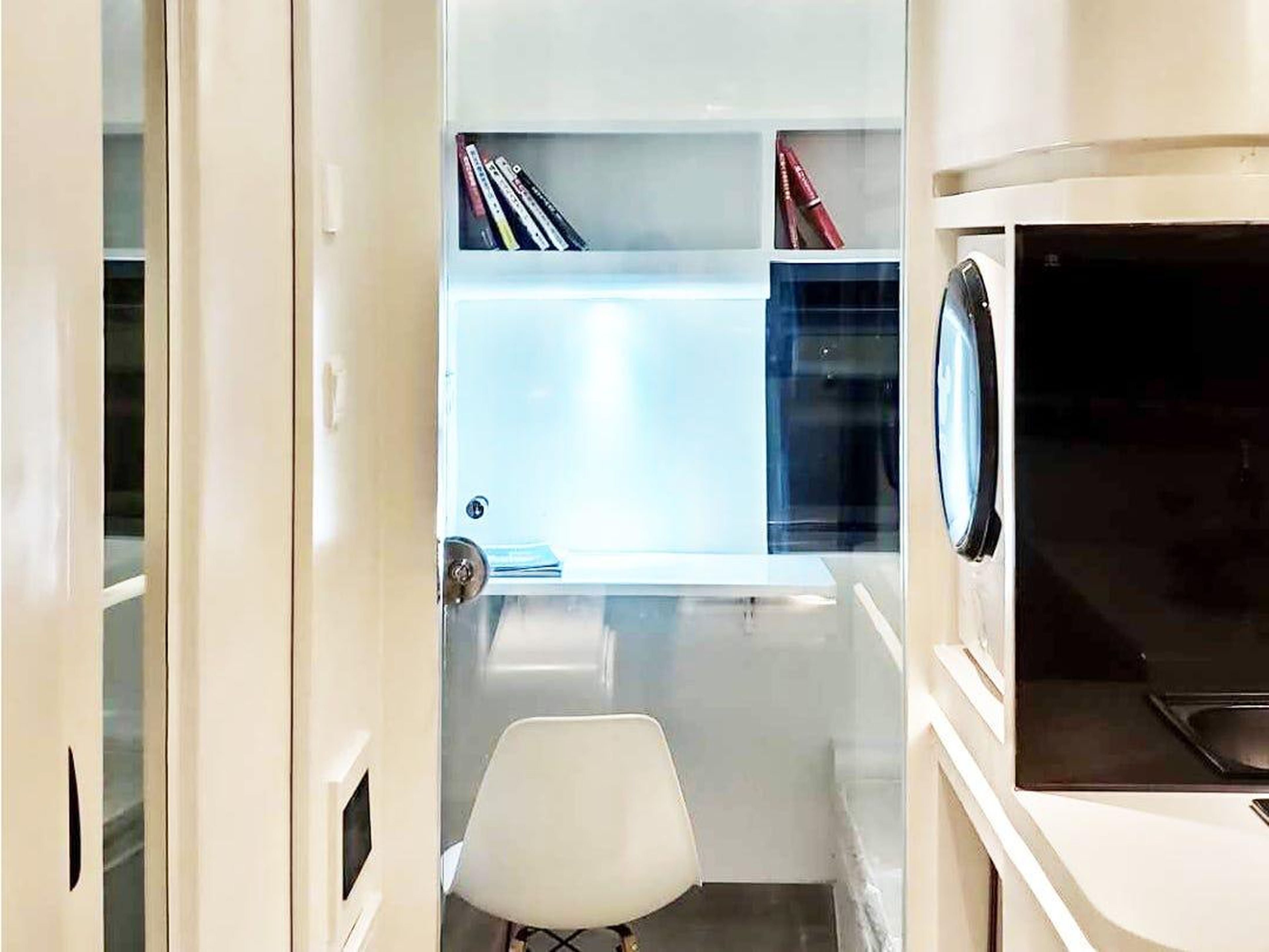 Between the AI integration and the sleek white furniture, the tiny home feels almost like a spaceship.