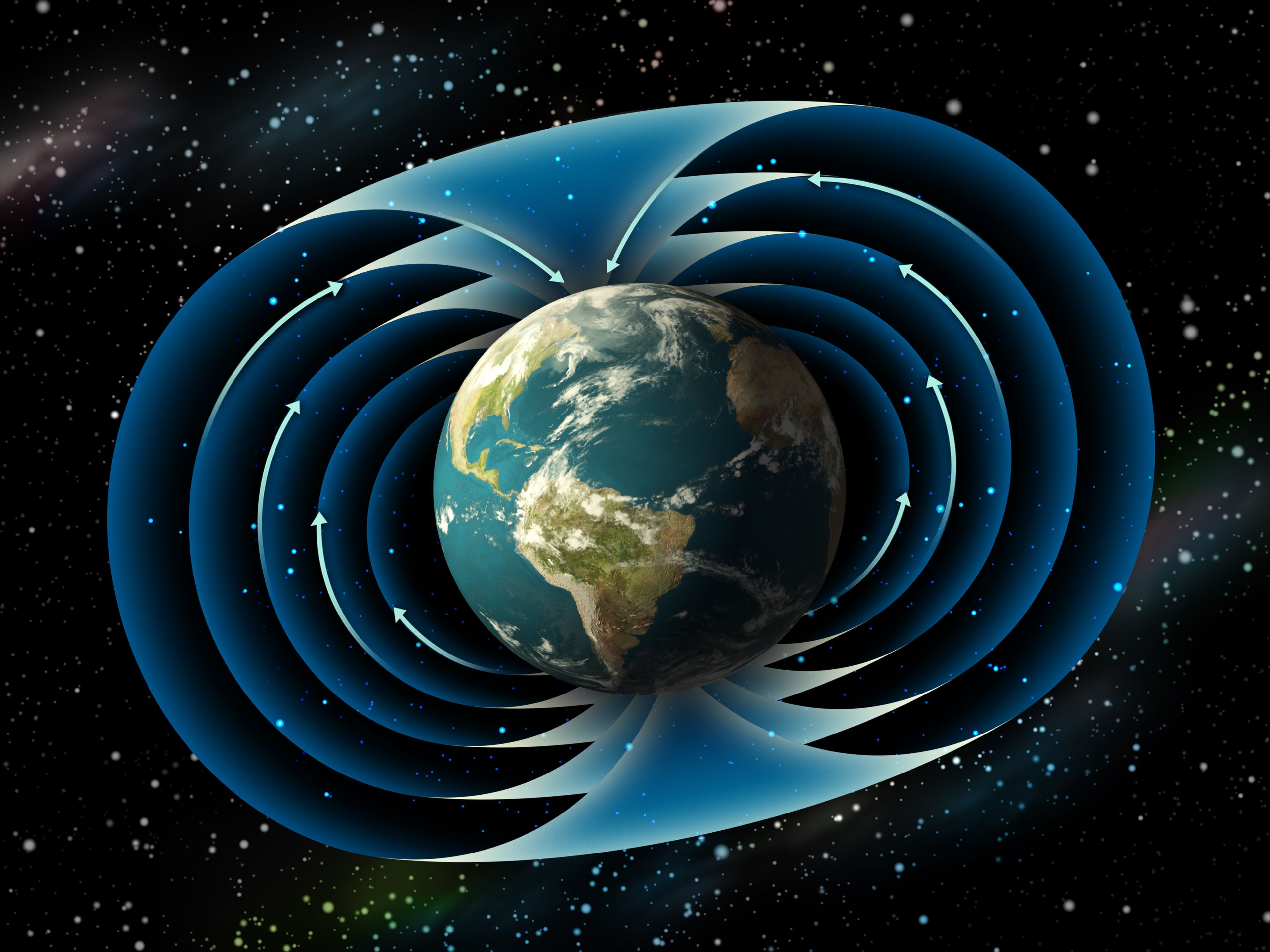 Una representación del campo magnético de la Tierra.