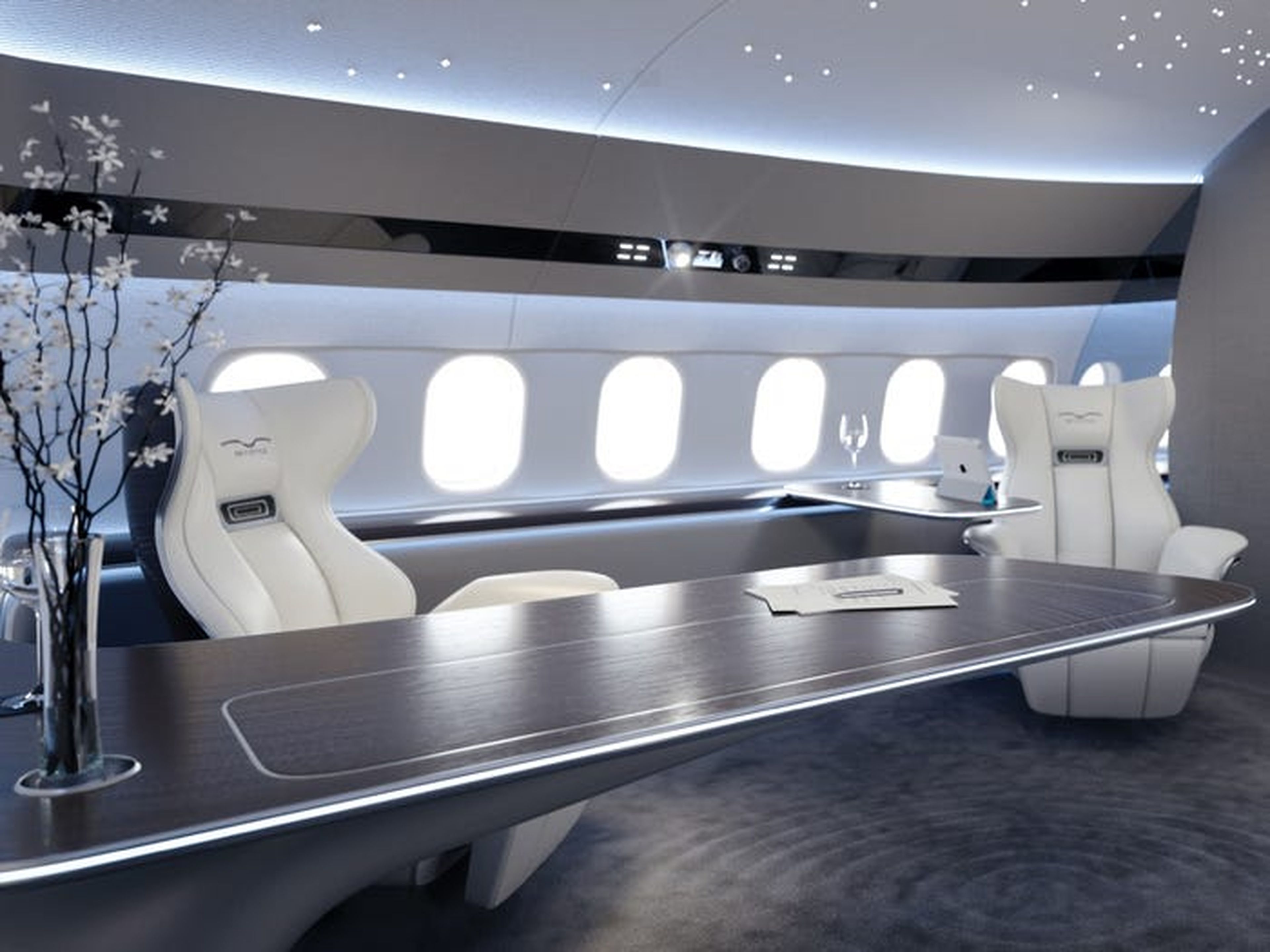 El concepto de diseño interior Genesis para el avión 737 Max de Boeing.