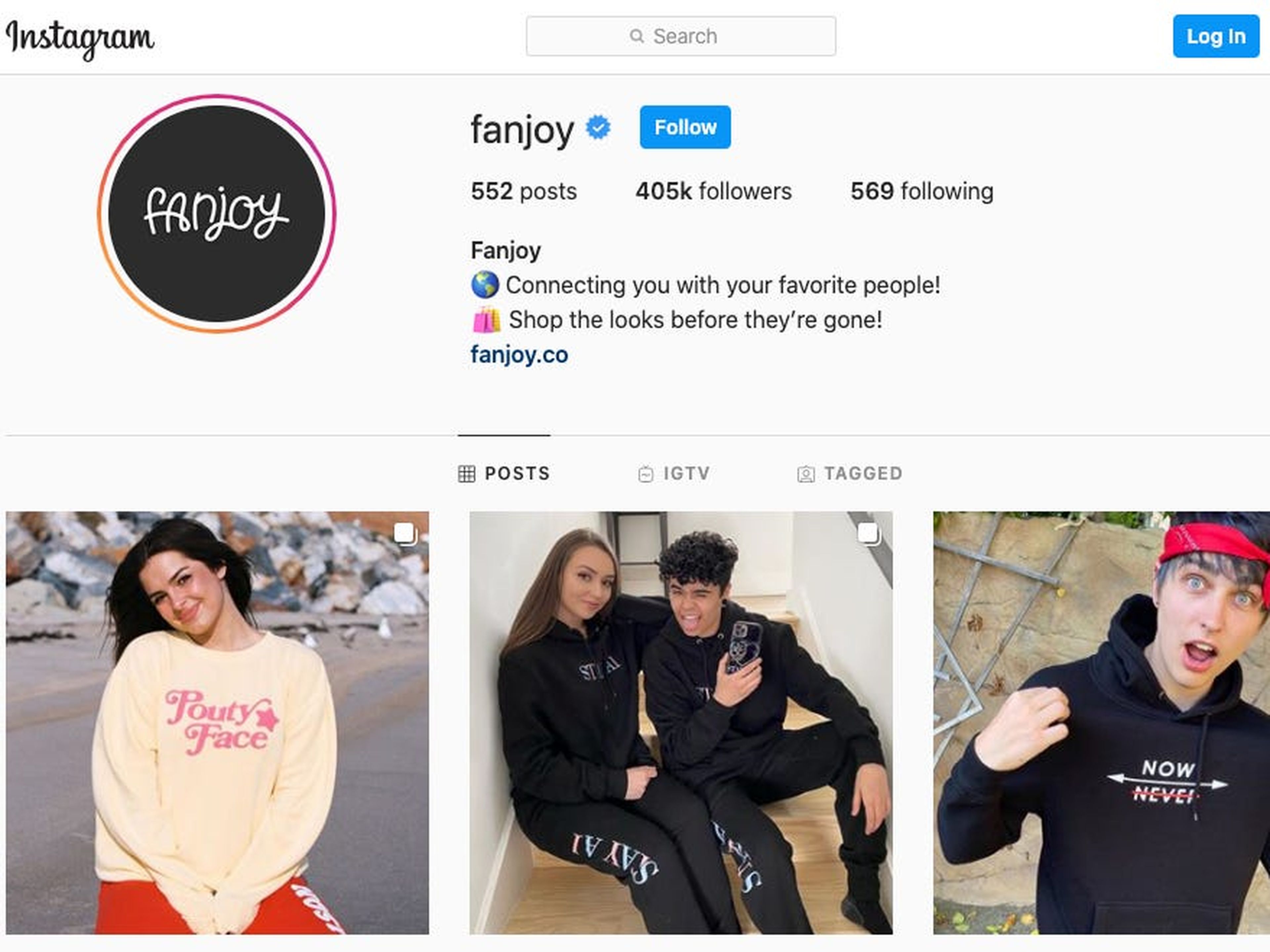 Captura de pantalla del perfil de Fanjoy en Instagram.
