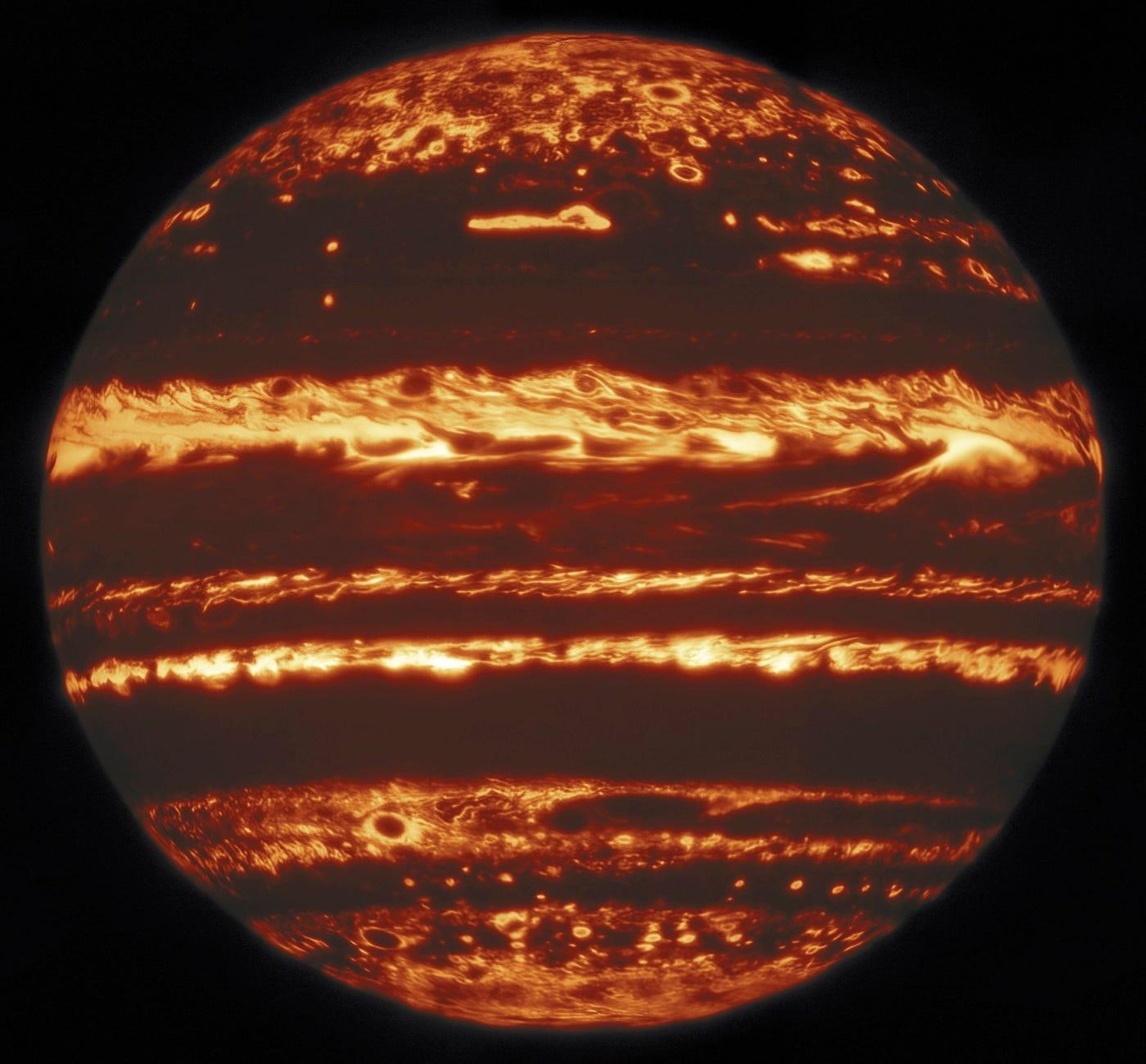 Imagen infrarroja de Júpiter, Observatorio Internacional de Gemini, 29 de mayo de 2019.