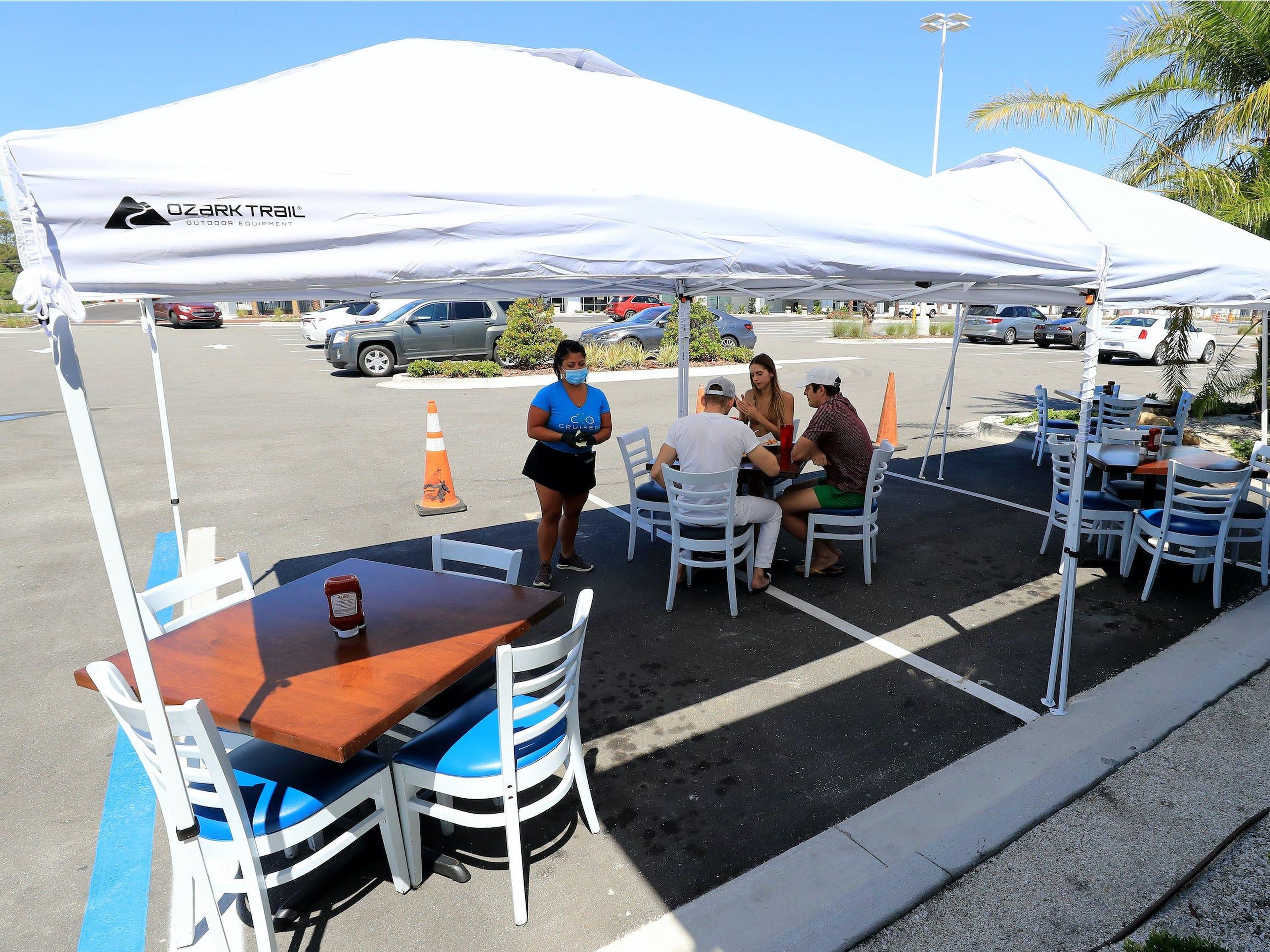 A restaurant's outdoor dining area.