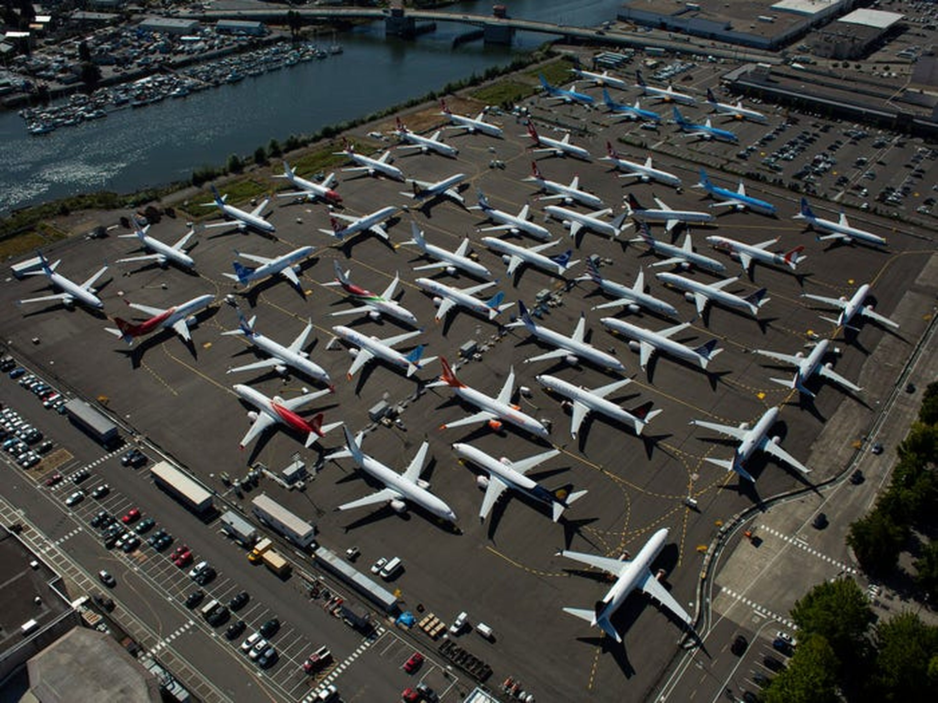 Los aviones Boeing 737 Max no entregados se encuentran en una propiedad de Boeing en Seattle, Washington.