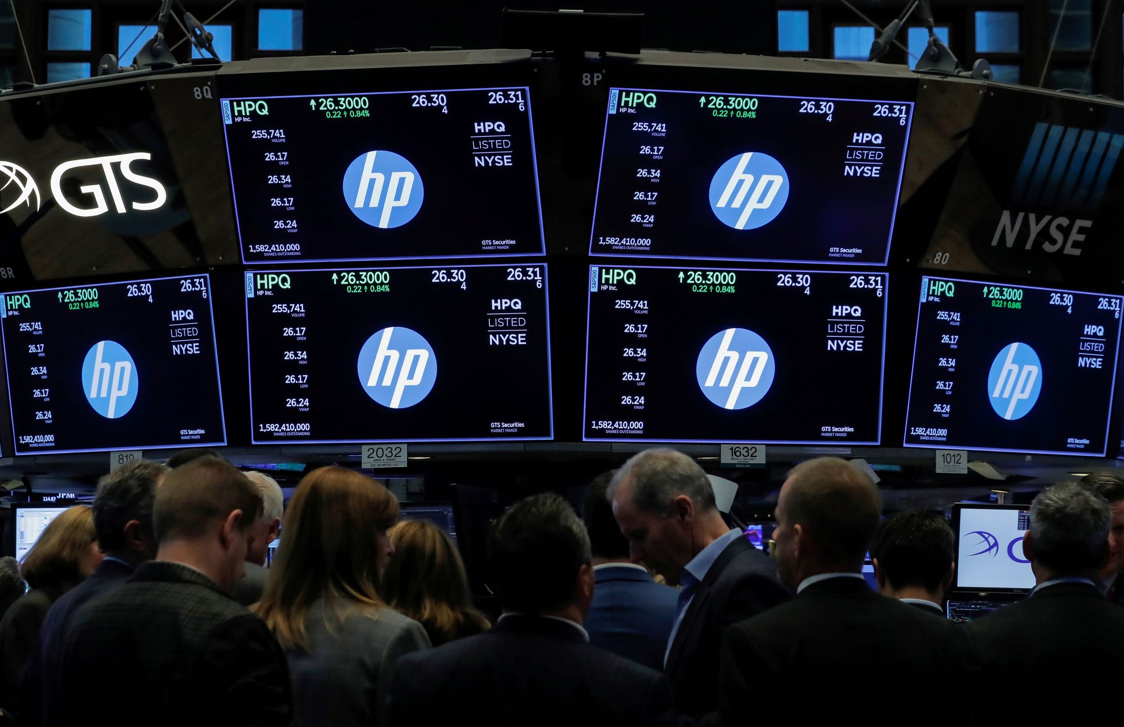 La sala de trading en la que se sigue el negocio de HP en la New York Stock Exchange (NYSE).