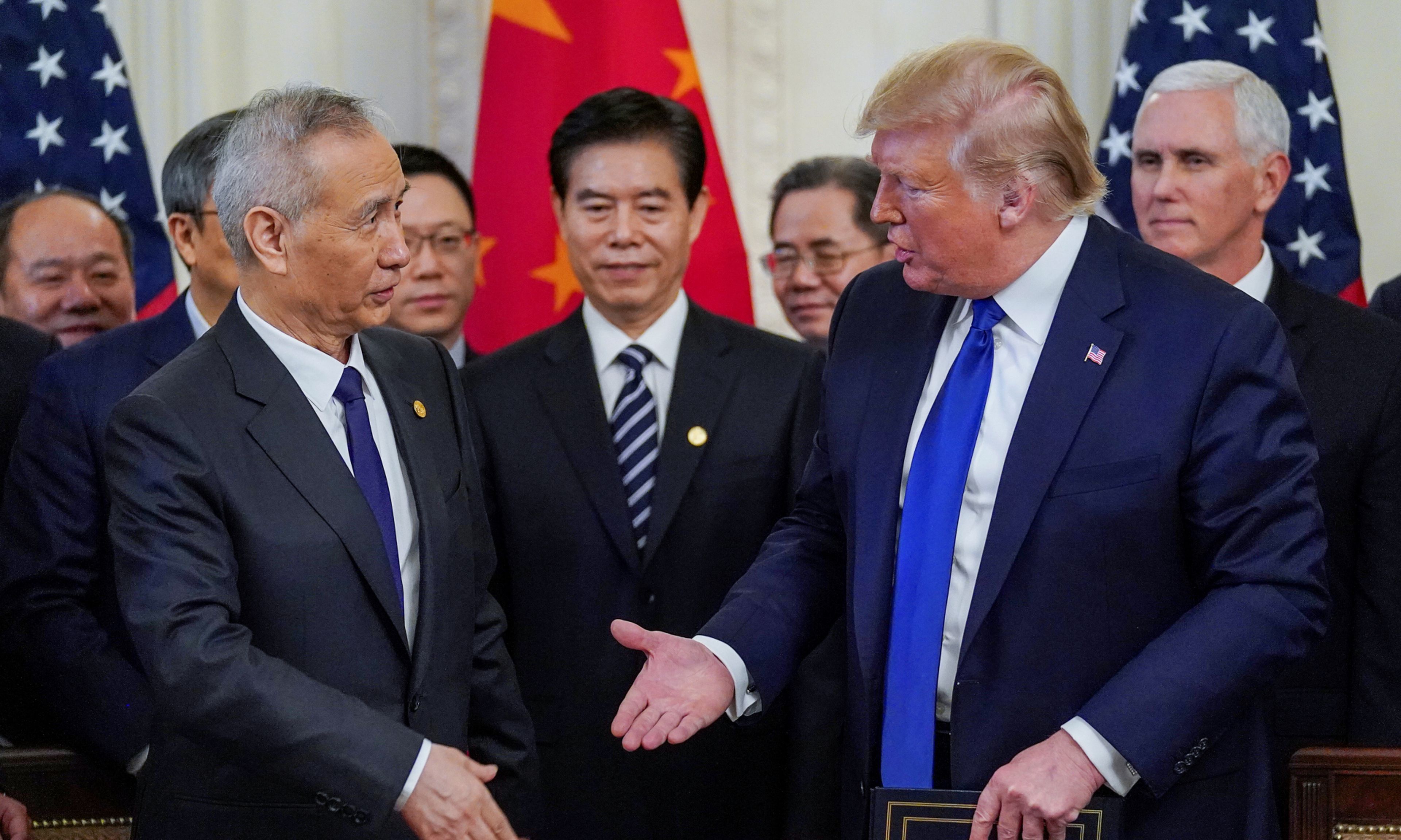 El vice primer ministro chino, Liu He, y el presidente de EEUU, Donald Trump
