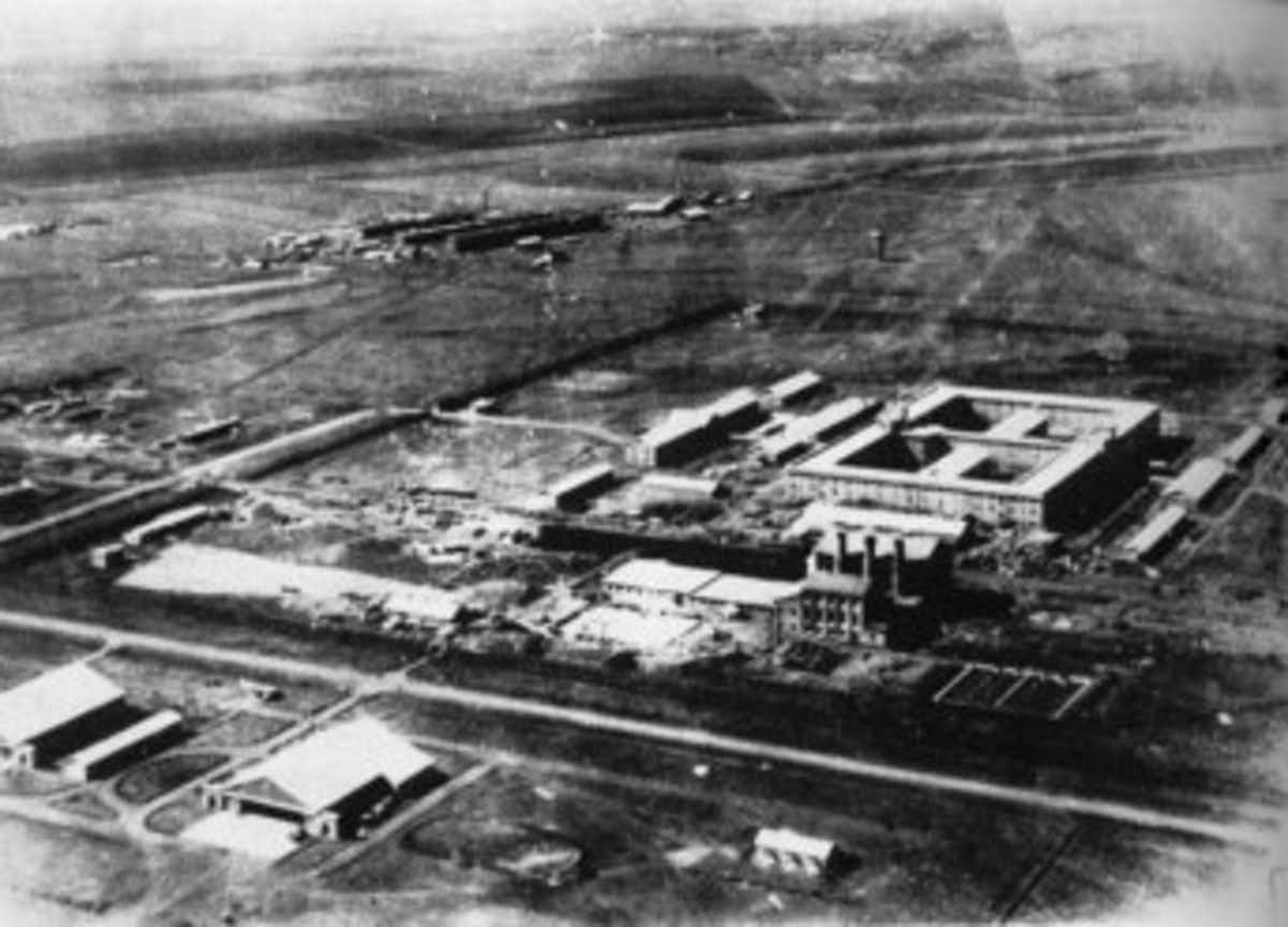 Vista aérea de la Unidad 731 en Pingfan, China.