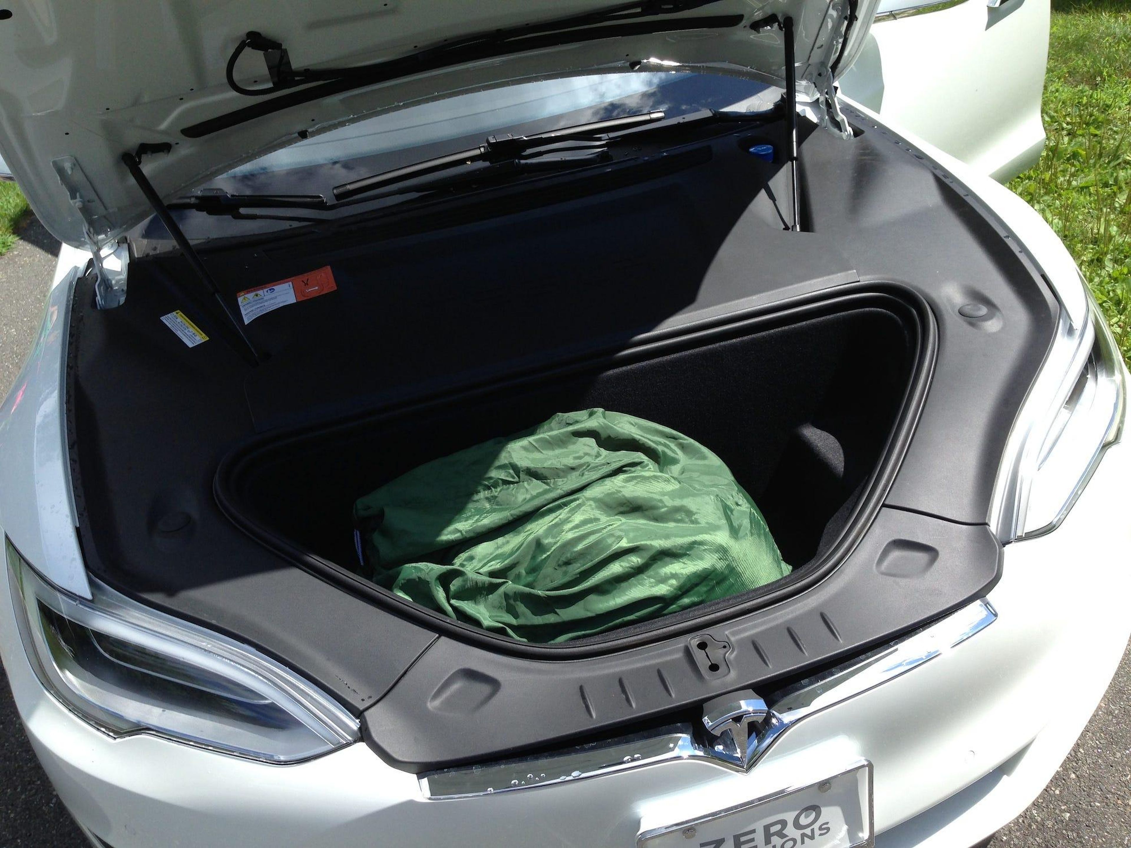 You have almost 63 cubic feet of total cargo capacity with the Model S, if you drop the rear seats to expand the hatch and make use of the front trunk, or "frunk." The Model S can beat some SUVs for hauling capability.