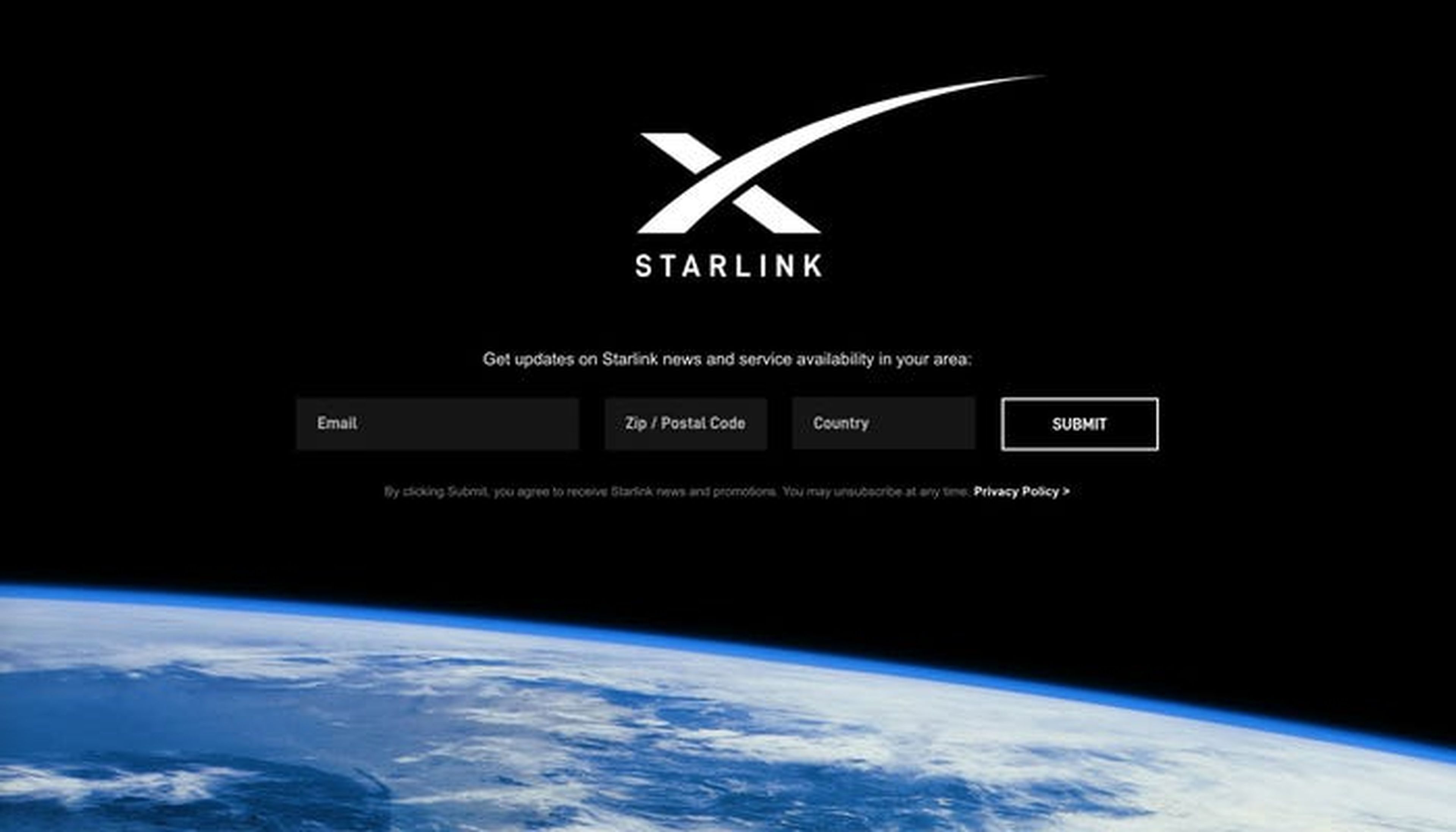 Captura de pantalla del formulario de SpaceX en la página web de Starlink.com