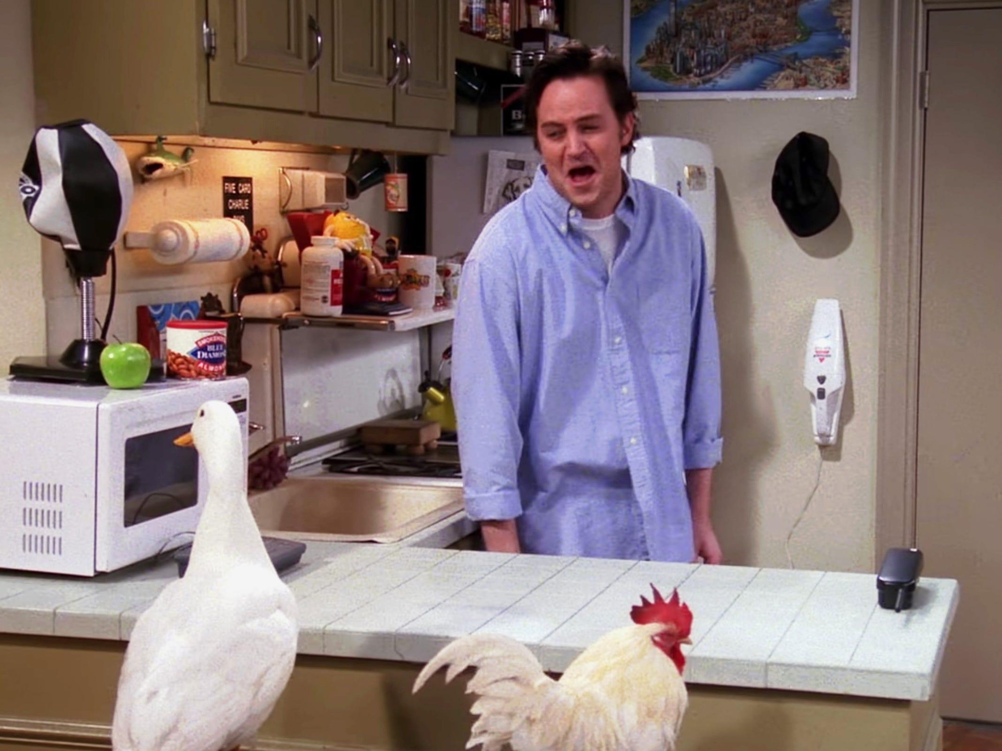Chandler con los pájaros en 'El de Mac y C.H.E.E.S.E.'.