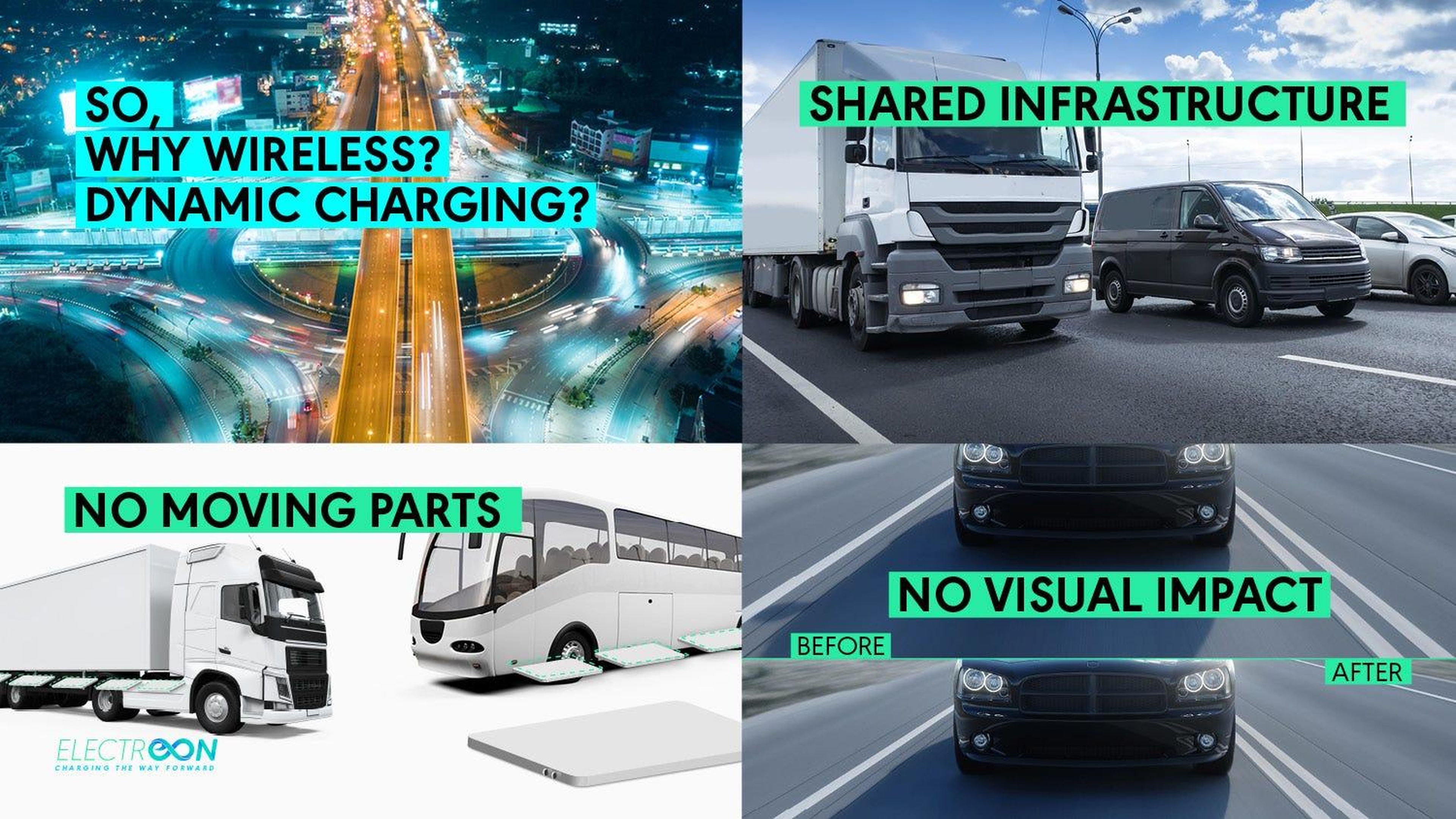 Las carreteras de carga eléctrica pueden ser compartidas por muchos vehículos sin la infraestructura y el espacio que demandan las estaciones de carga.