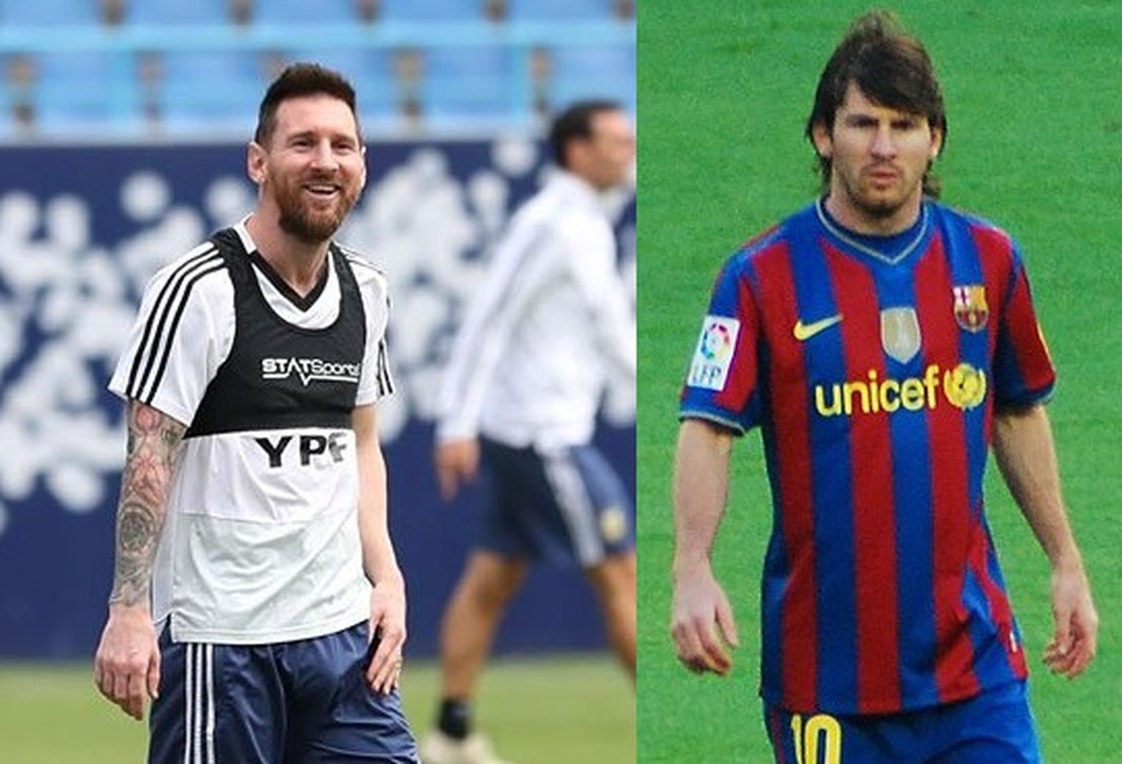Leo Messi antes y después de tatuar su brazo.