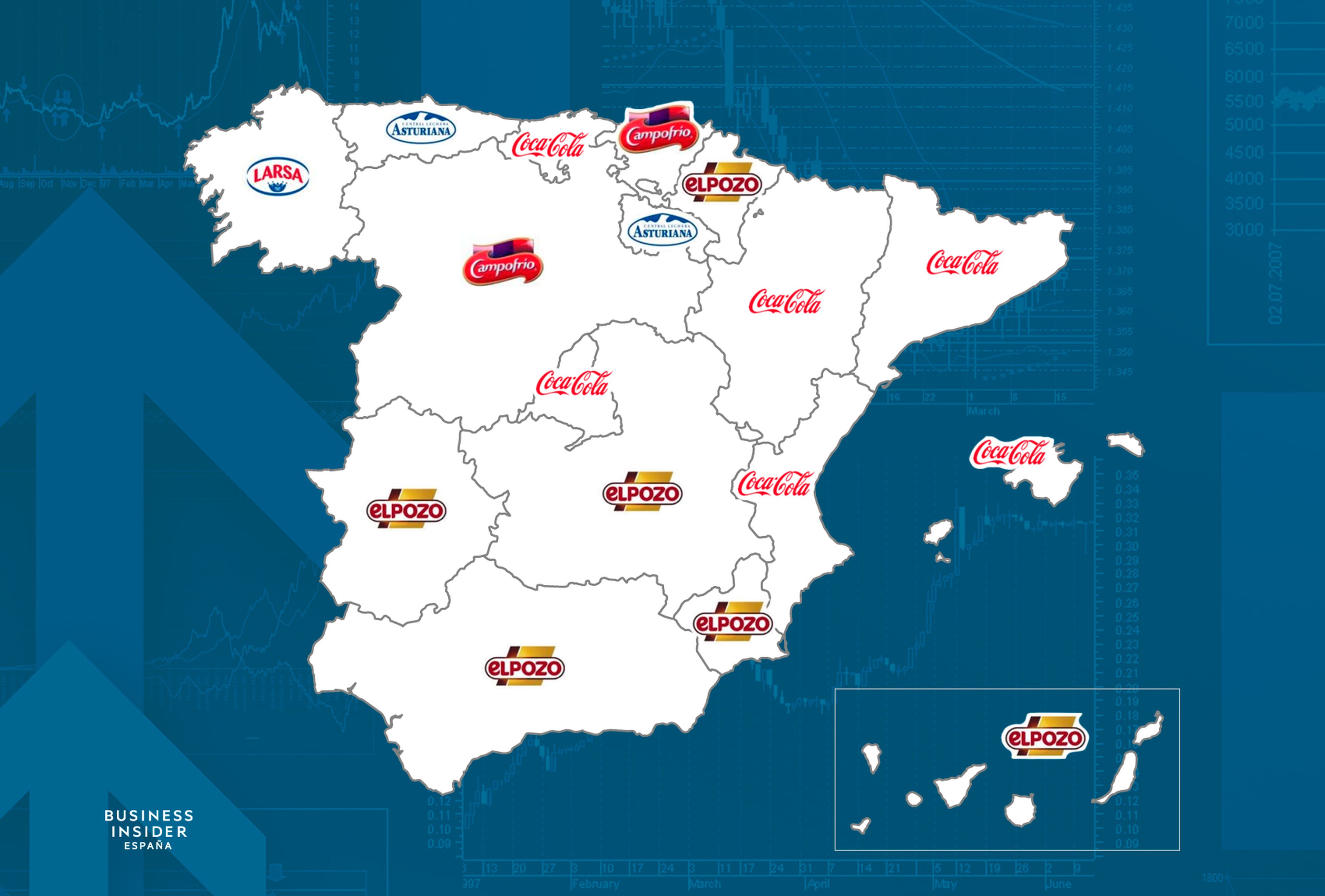 Mapa con las marcas más vendidas en España