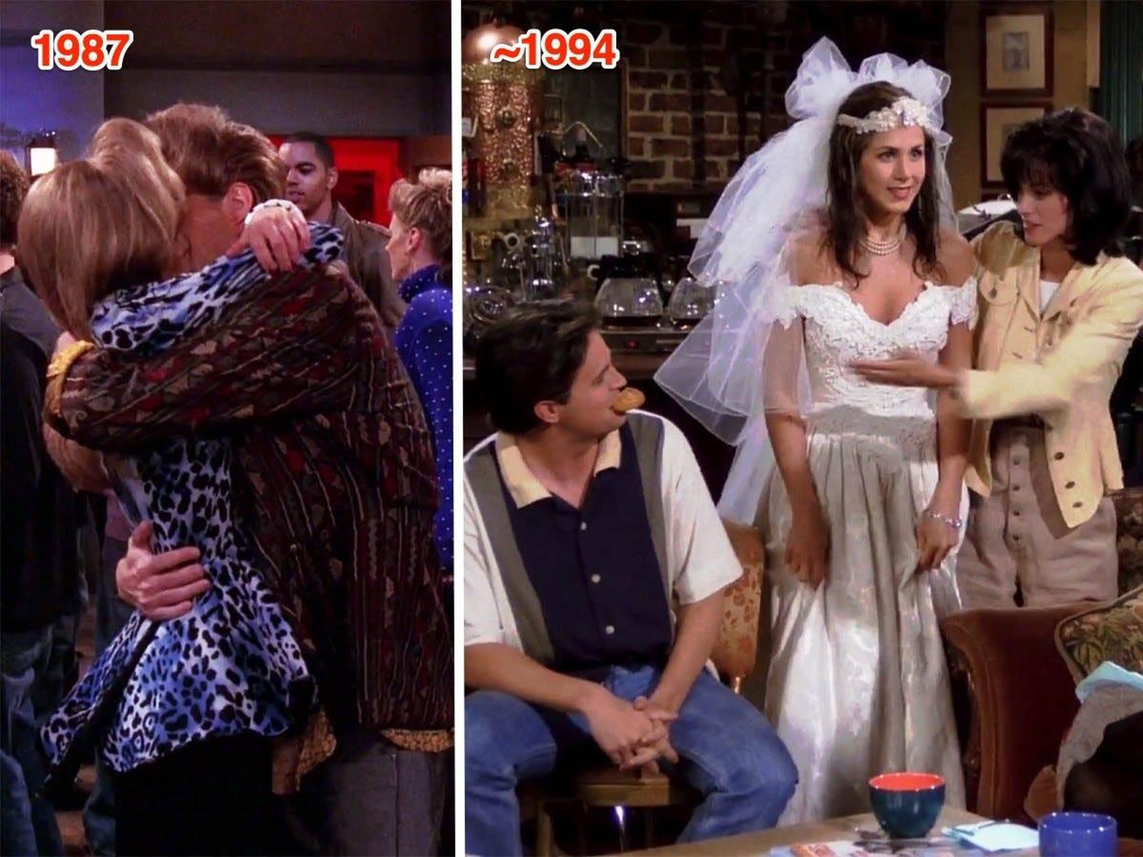 Rachel y Chandler en un flashback en 'El que el stripper llora'.