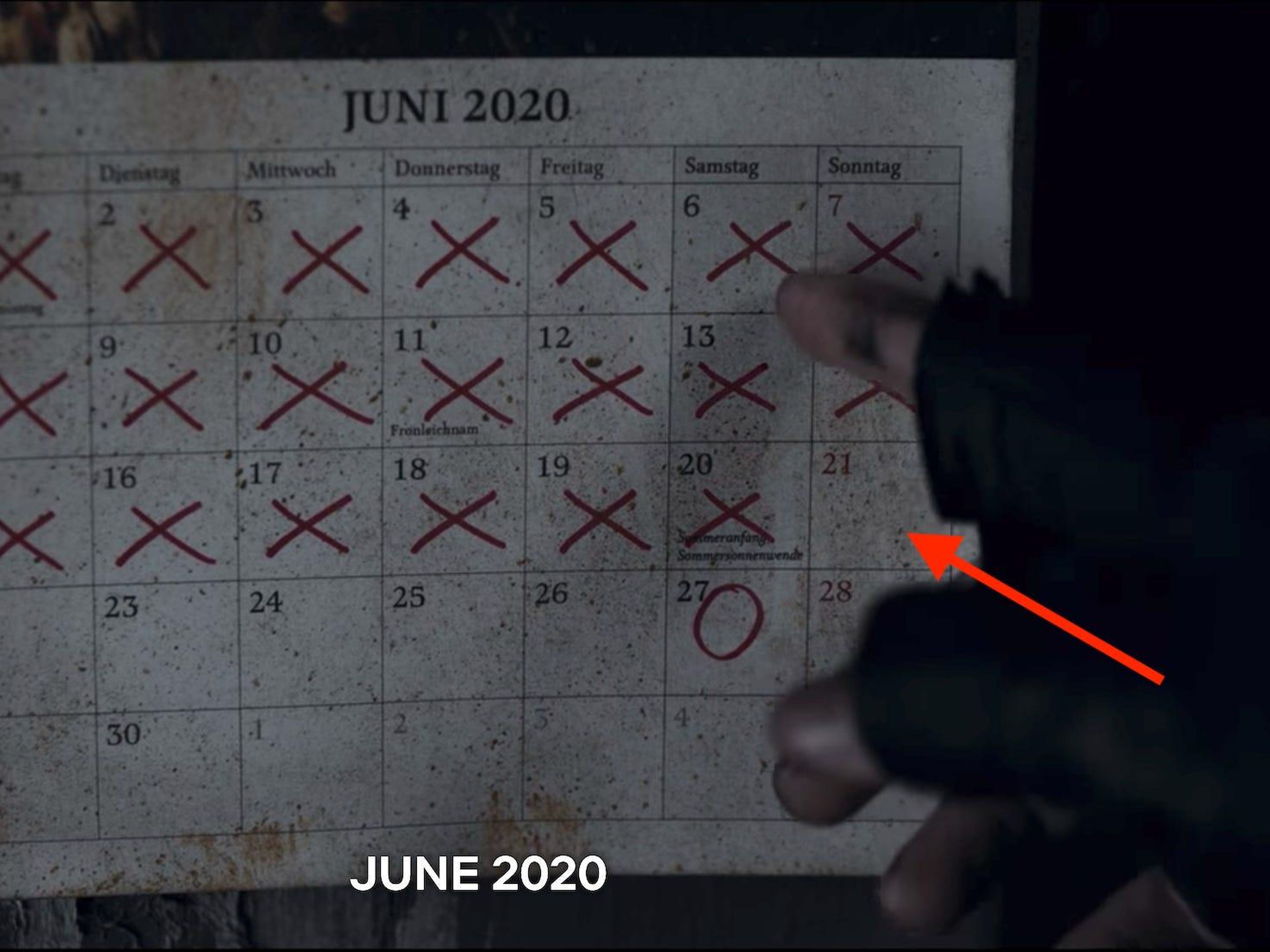 El calendario que Jonas toca en las escenas de apertura de la segunda temporada.