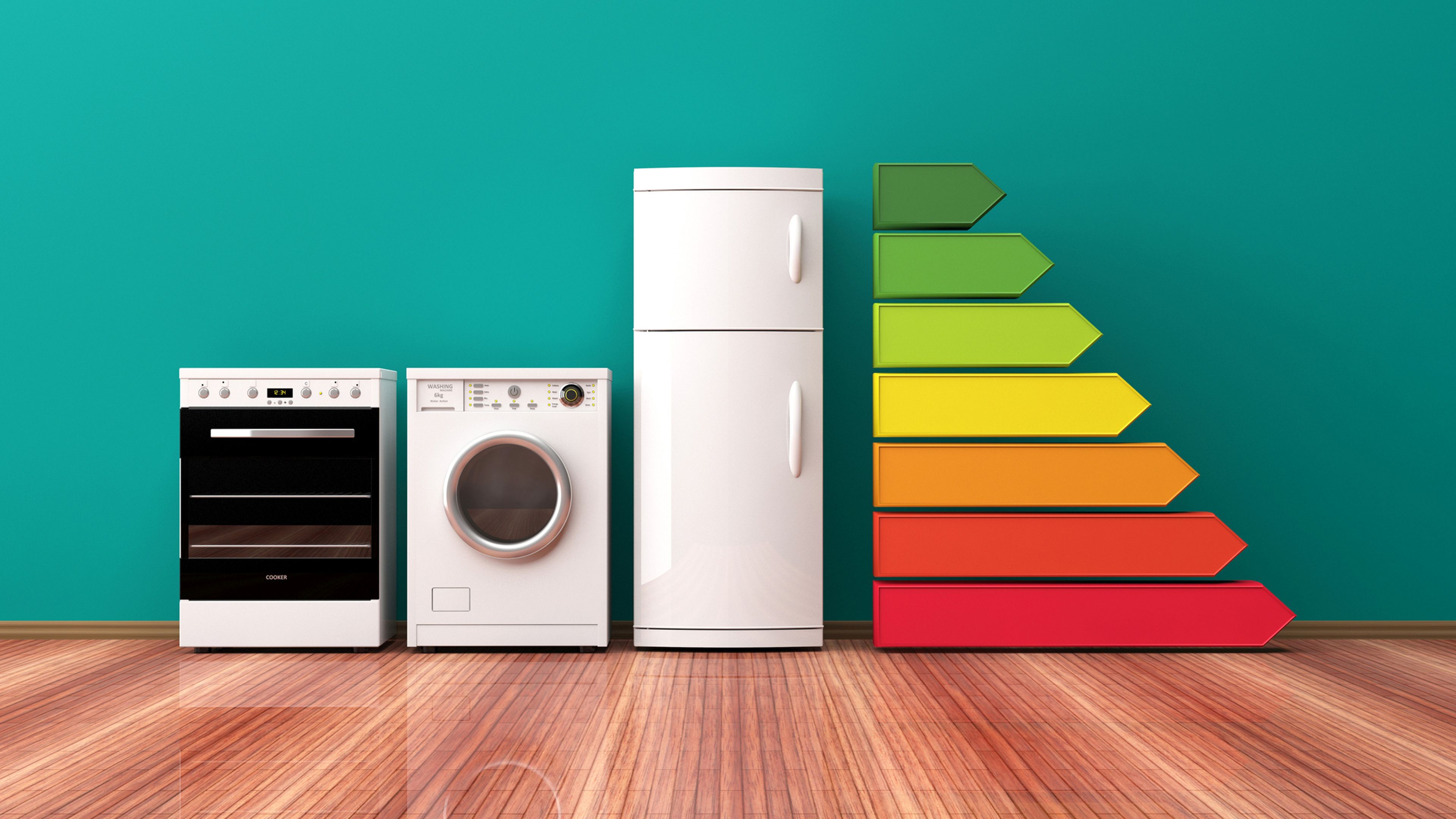 An assortment of different kitchen appliances for energy efficiency 