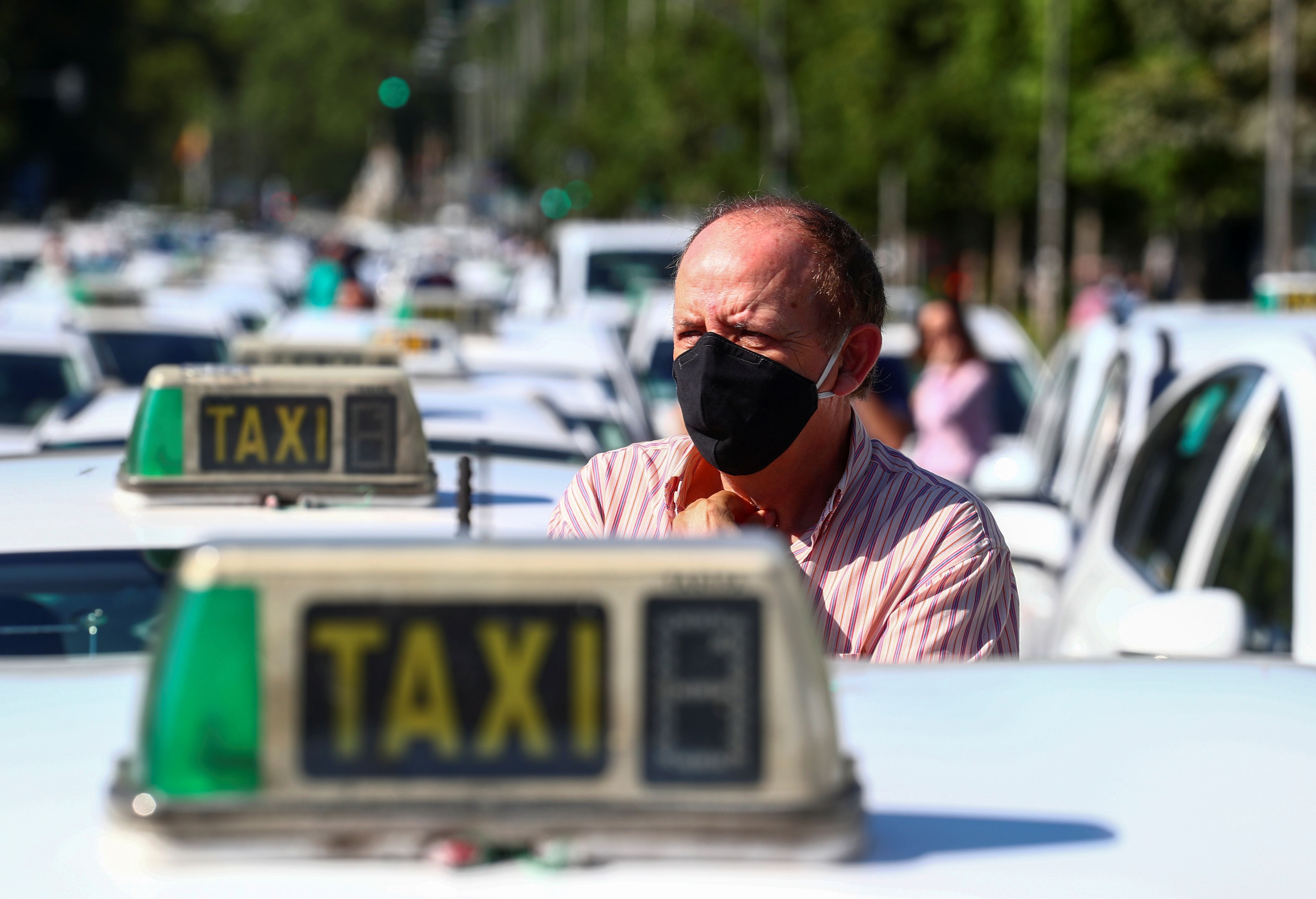 Un taxista en la huelga convocada en Madrid durante el coronavirus.