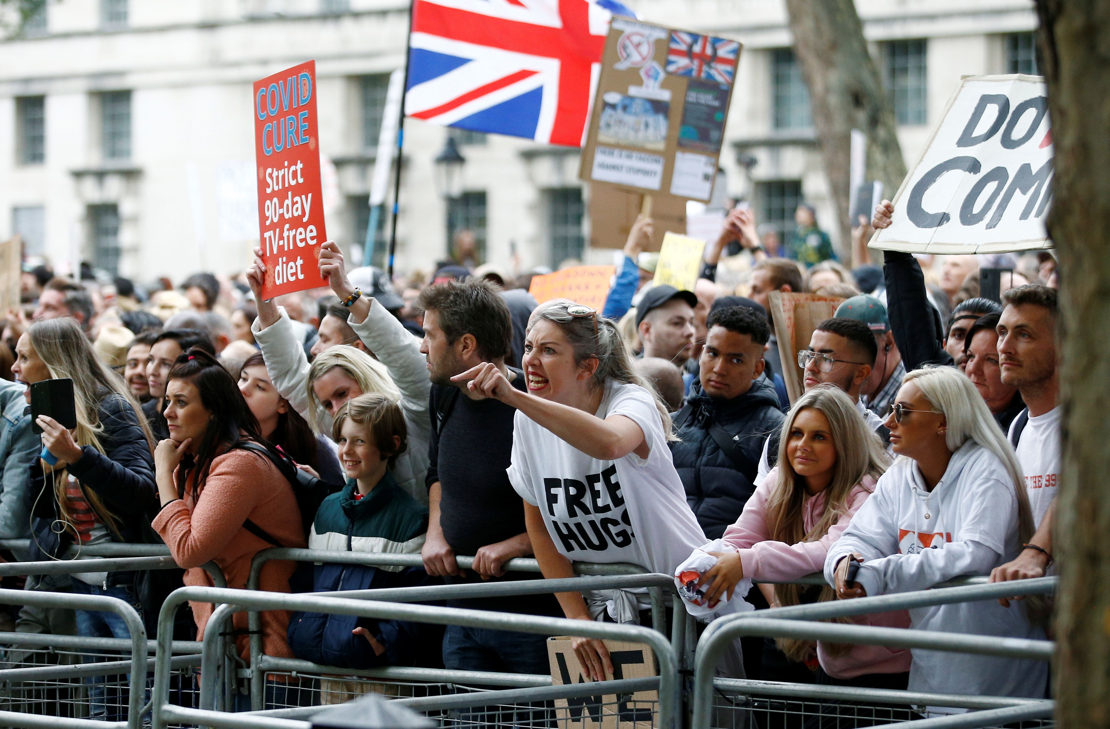 Manifestación contra el confinamiento y el uso de mascarillas en Londres.