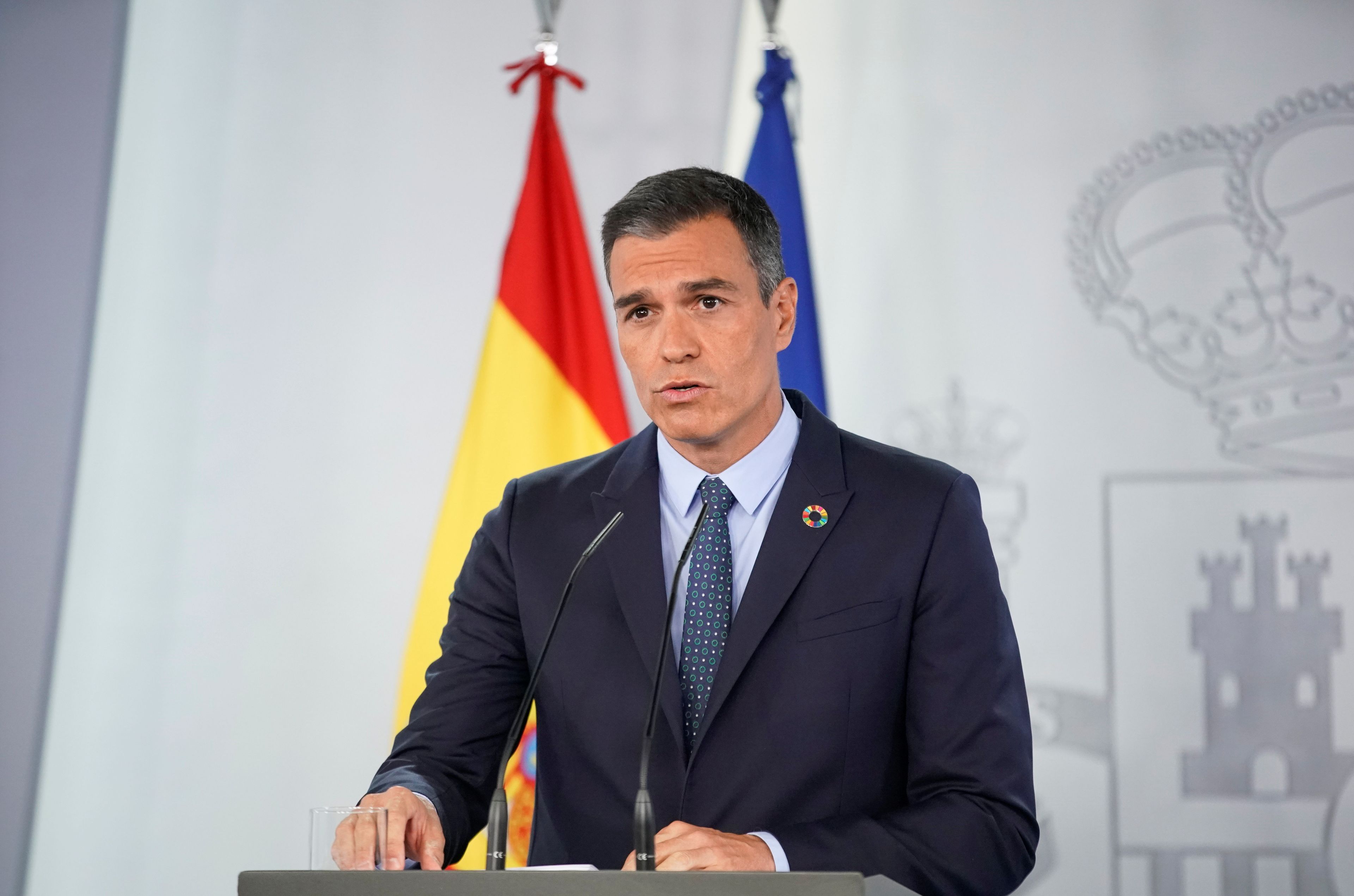Pedro Sánchez, presidente del Gobierno, durante su comparecencia en La Moncloa.