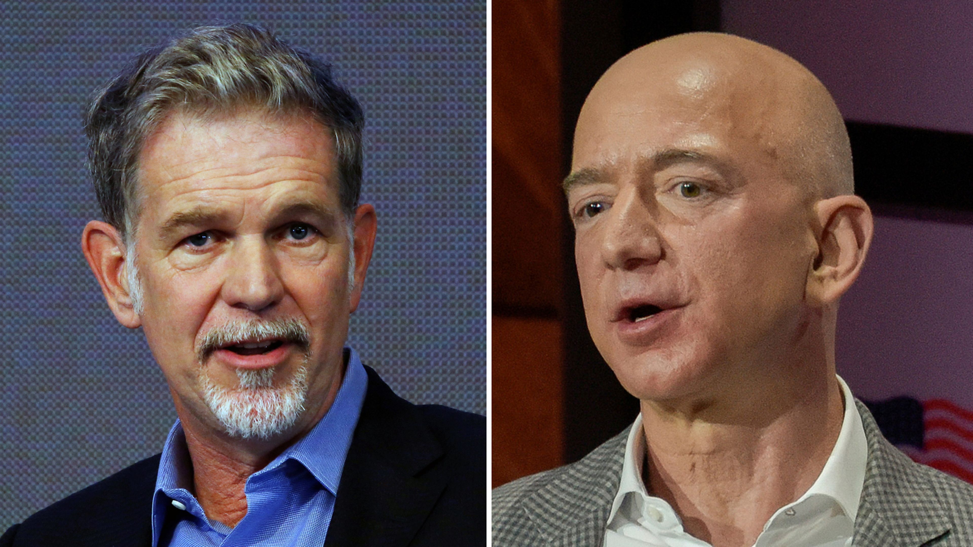 Reed Hastings, CEO de Netflix, y Jeff Bezos, CEO de Amazon.