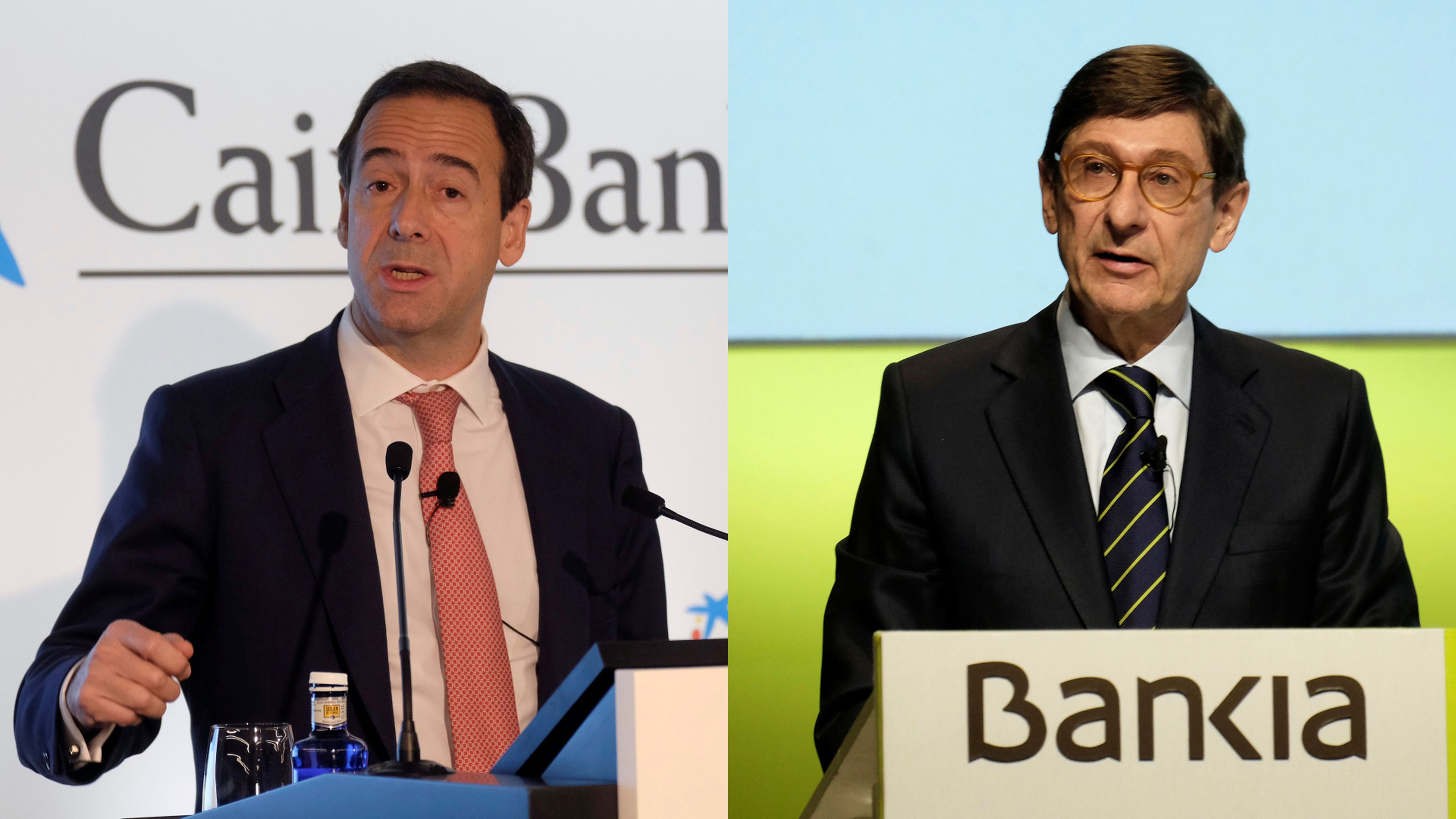 El consejero delegado de CaixaBank, Gonzalo Gortázar, y el presidente de Bankia, José Ignacio Goirigolzarri