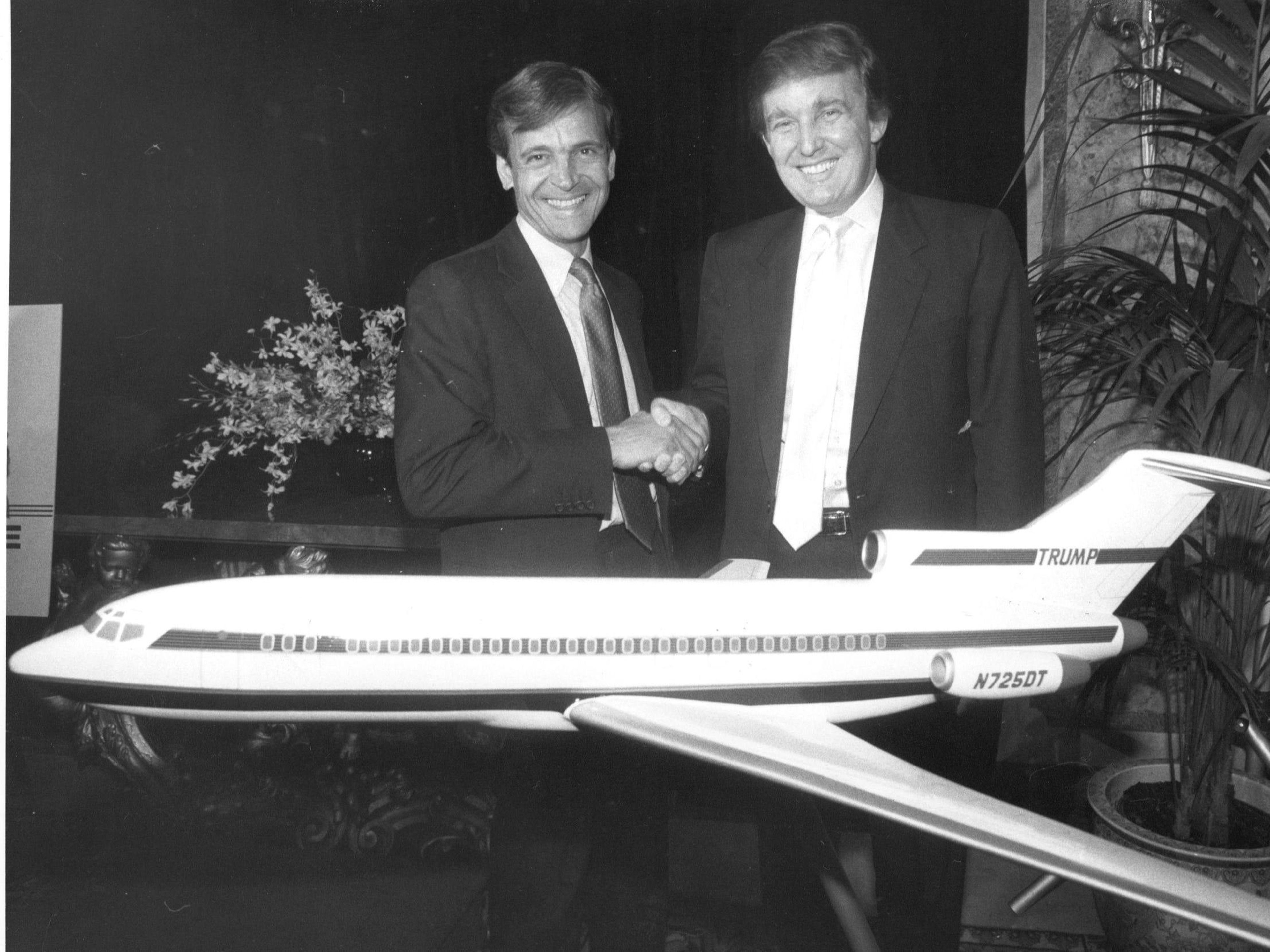 Donald Trump and a model of his airline's Boeing 727 aircraft. Michael Schwartz/New York Post Archives /(c) NYP Holdings, Inc./Getty