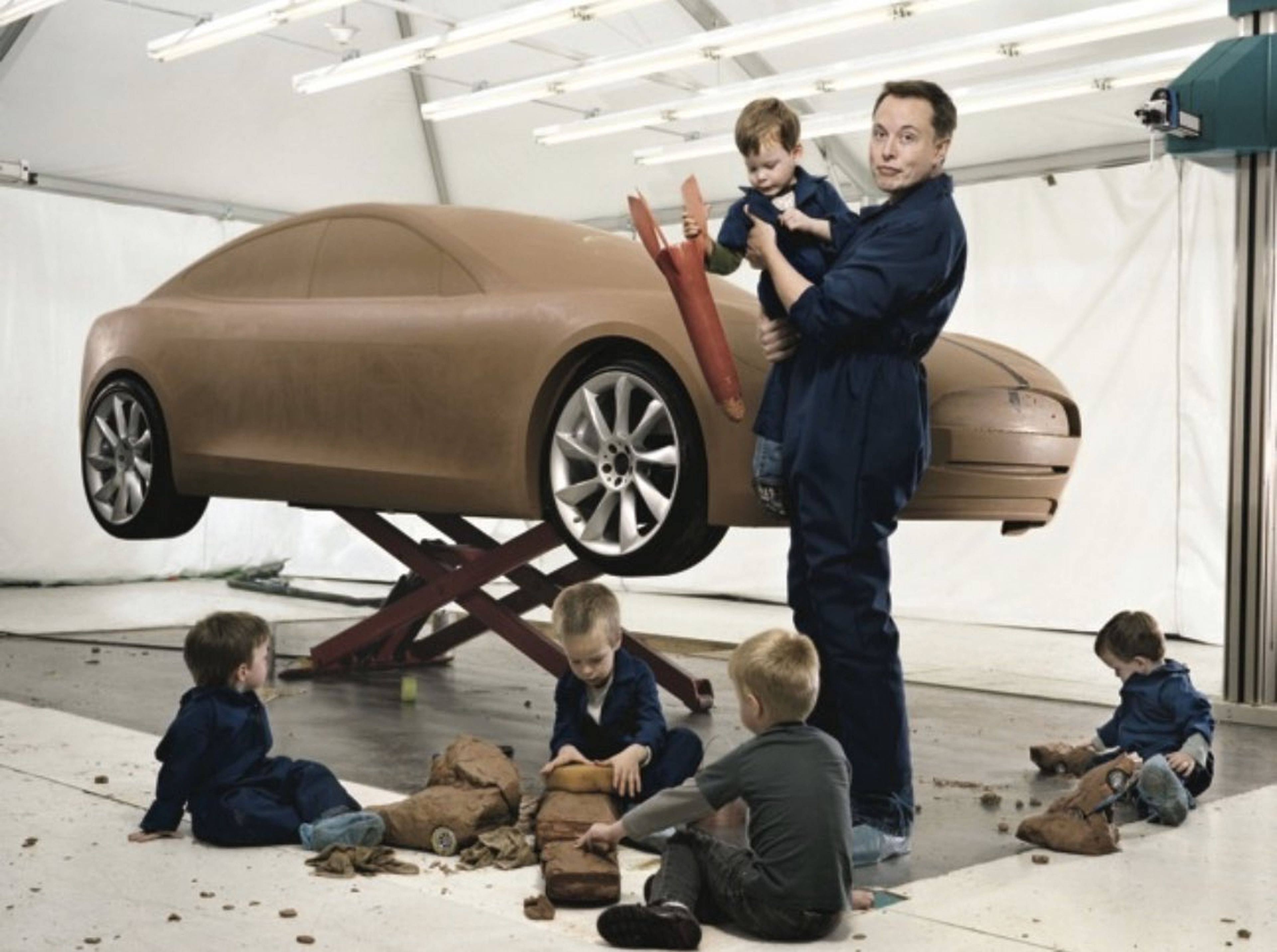 Elon Musk con sus 5 primeros hijos.