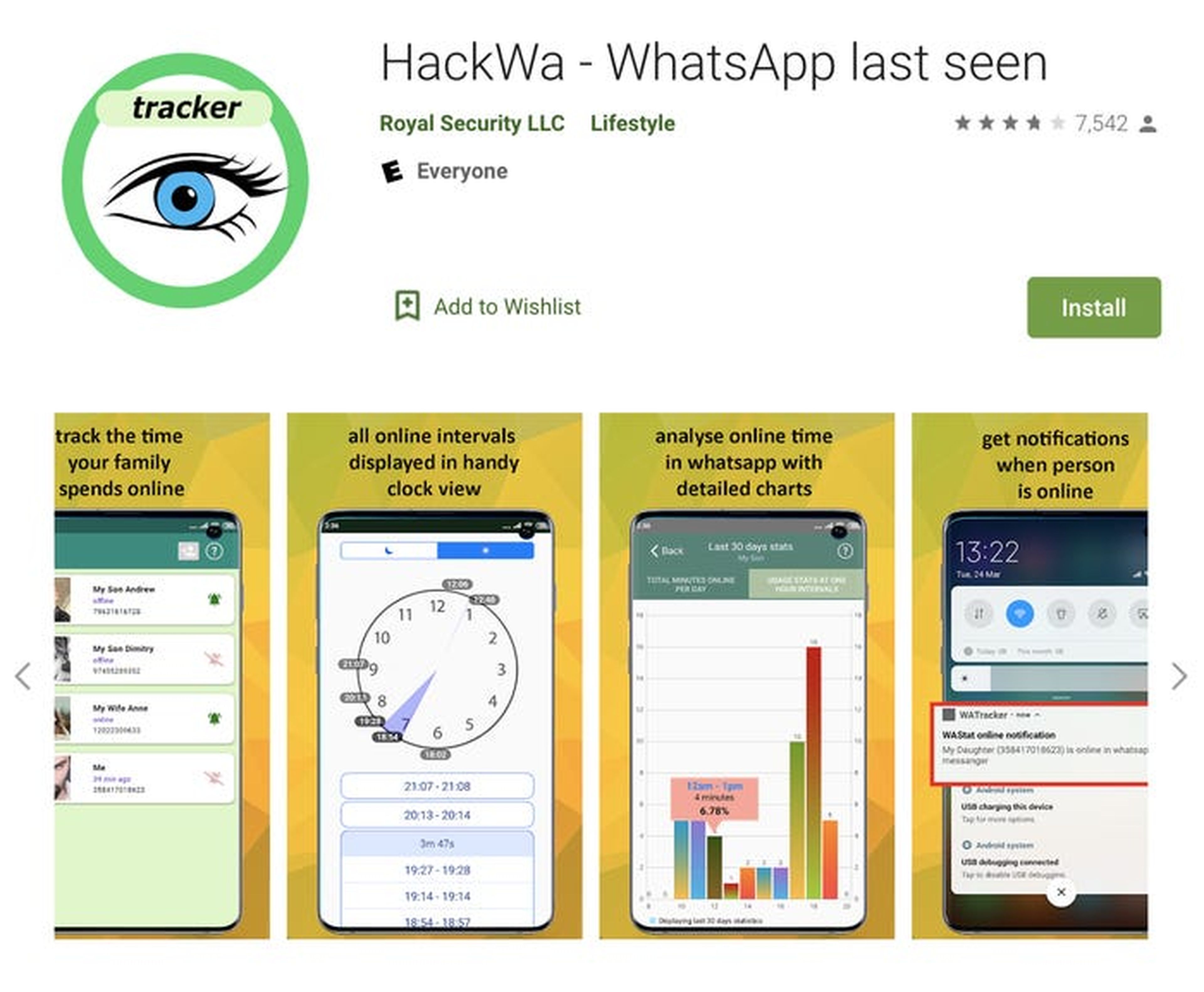 Las aplicaciones ofrecen interfaces gráficas para ver cuándo los objetivos usan WhatsApp y pueden enviar notificaciones cuando alguien está en línea.