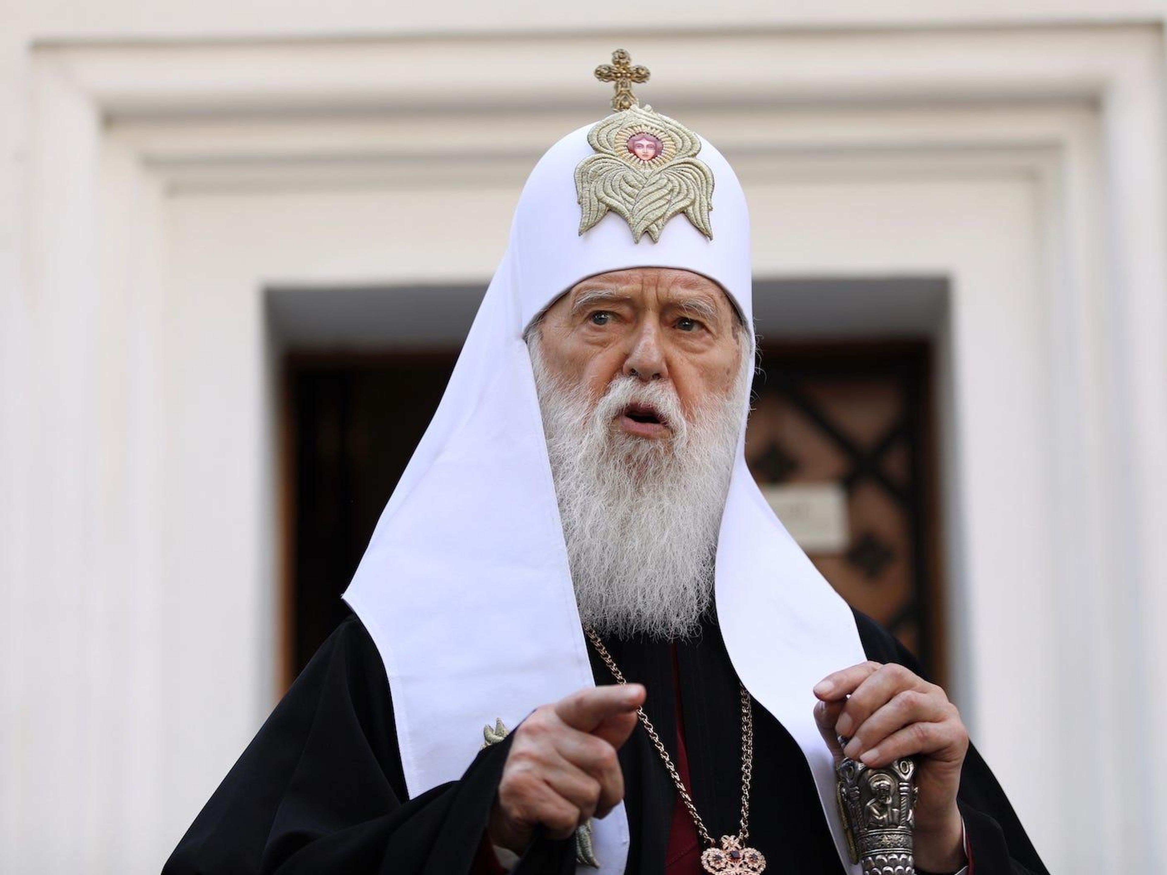 The honorable patriarch of the Orthodox Church of Ukraine, Filaret, after a meeting of the Synod in Kiev, Ukraine on Friday, May 24, 2019. Danil Shamkin/NurPhoto via Getty Images