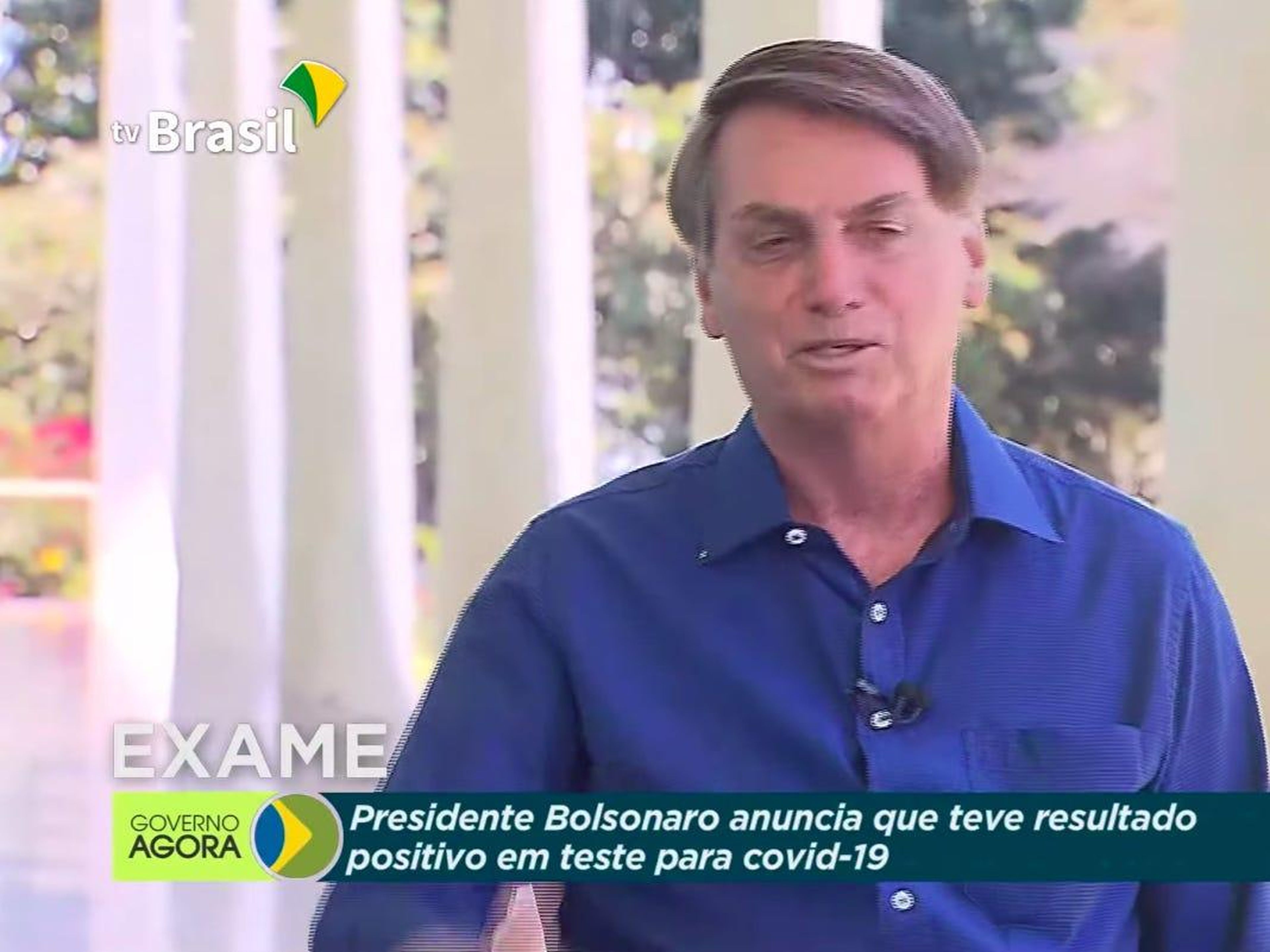 Jair Bolsonaro removed his mask after announcing he had tested positive for coronavirus in a TV broadcast, on July 8, 2020. TV Brasil
