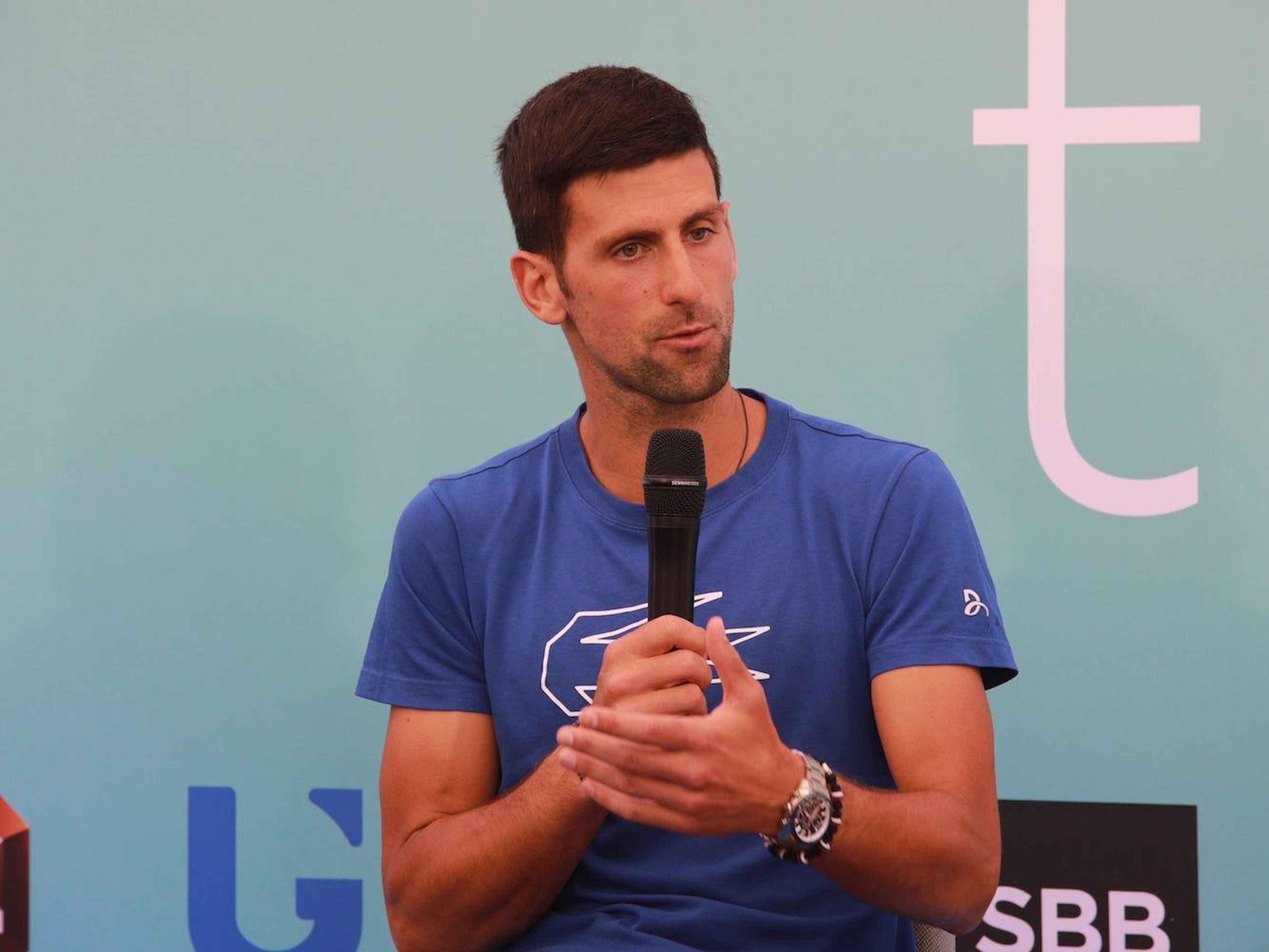 Novak Djokovic attends a press conference during an opening program of the Adria Tour, a charity exhibition hosted by Novak Djokovic Foundation, on June 12, 2020 in Belgrade, Serbia. Milos Miskov/Anadolu Agency via Getty Images