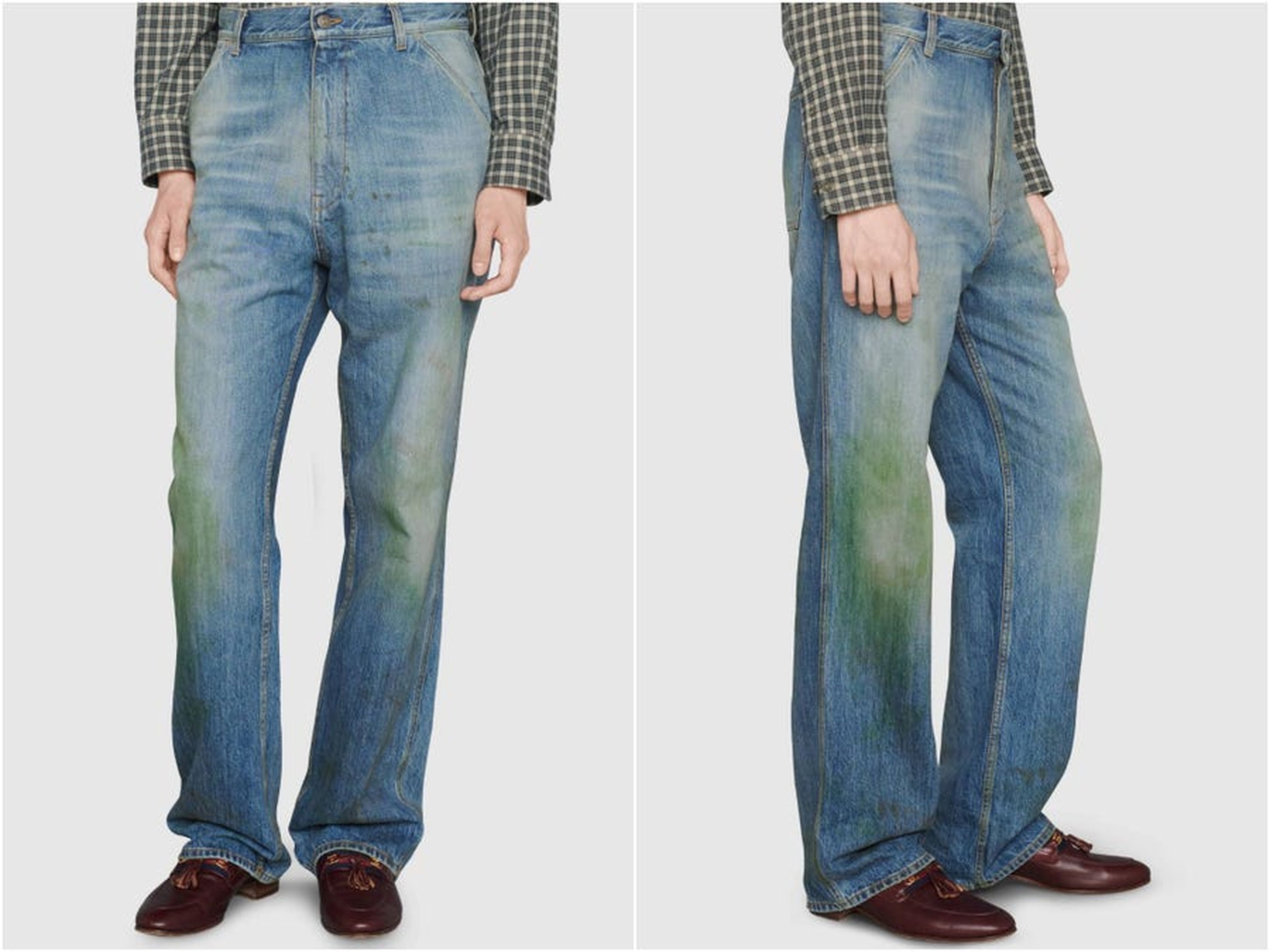Pantalones con efecto manchas de hierba de Gucci.