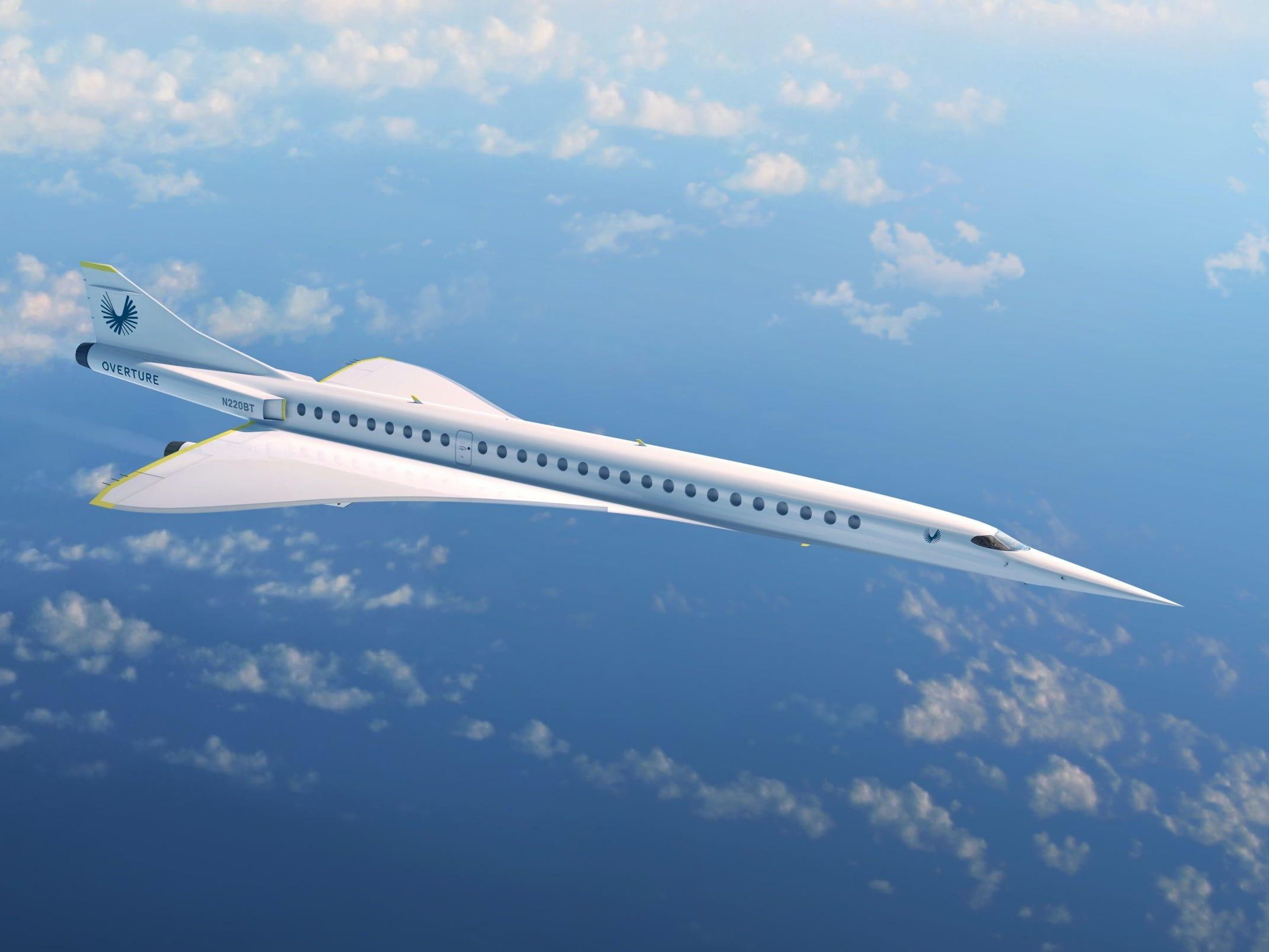 A rendering of the Boom Overture. Boom Supersonic