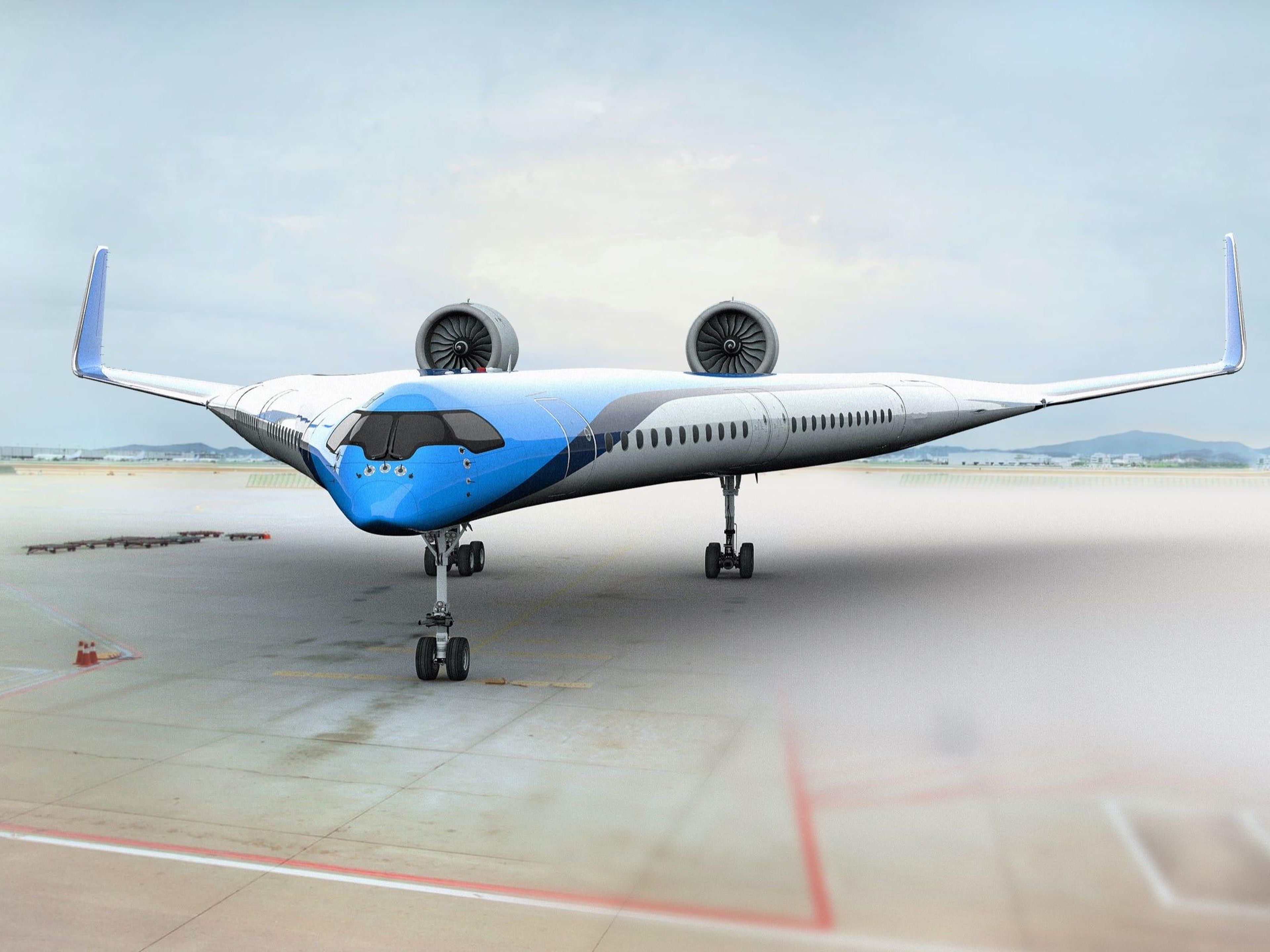 A rendering of KLM Royal Dutch Airlines' Flying-V. KLM Royal Dutch Airlines