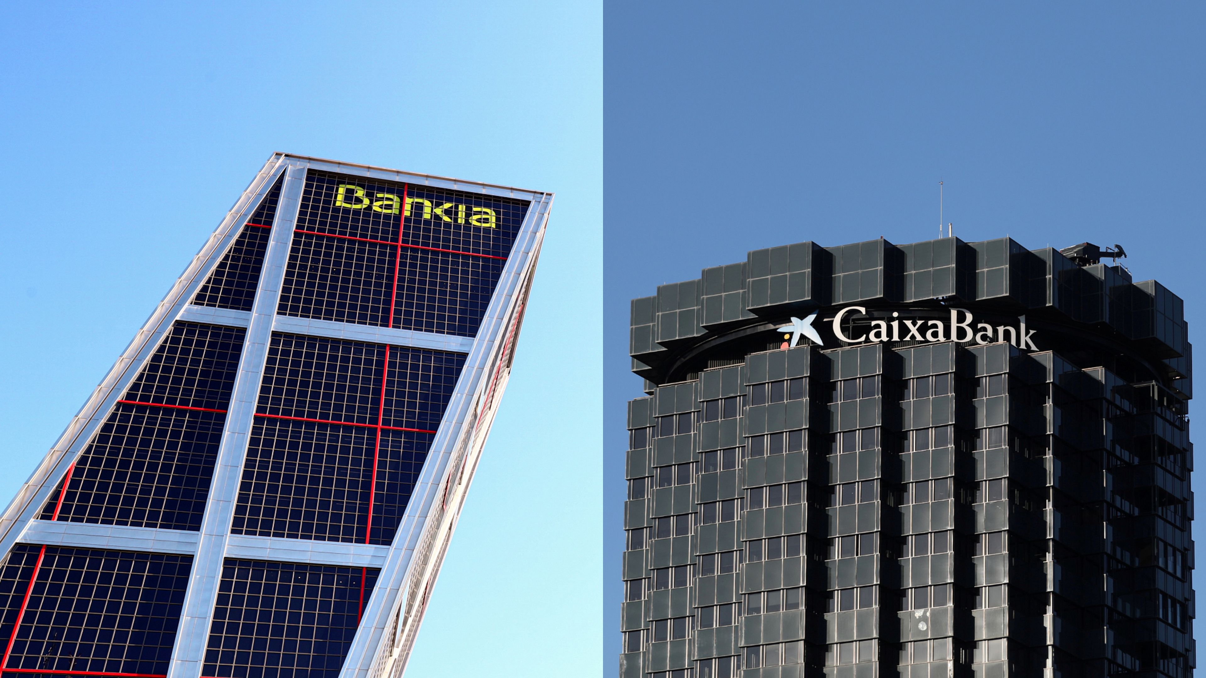 Las sedes de Bankia y CaixaBank en Madrid y Barcelona, respectivamente